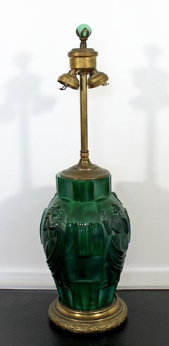Art Deco Bronze Malachite Glass Ingrid Table Lamp by Curt Schlevogt Czech, 1930s