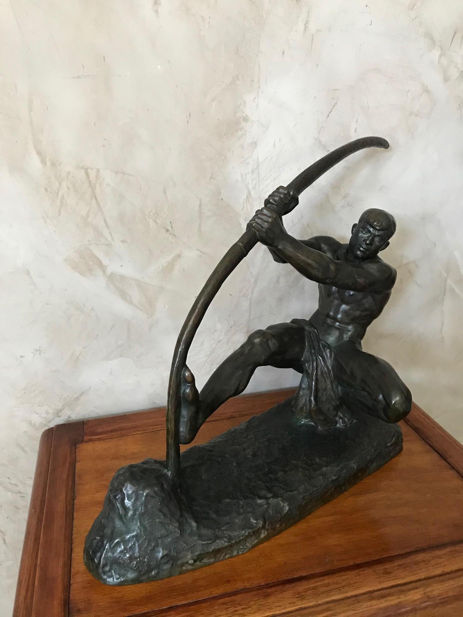 Art déco Man avec un nœud en bronze Art Déco de G.Gori, 1925 en vente