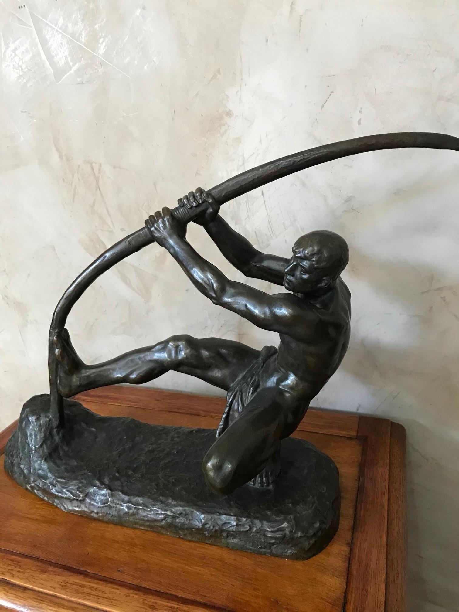 Art Deco Bronze Man with a Bow by G.Gori, 1925 For Sale 1