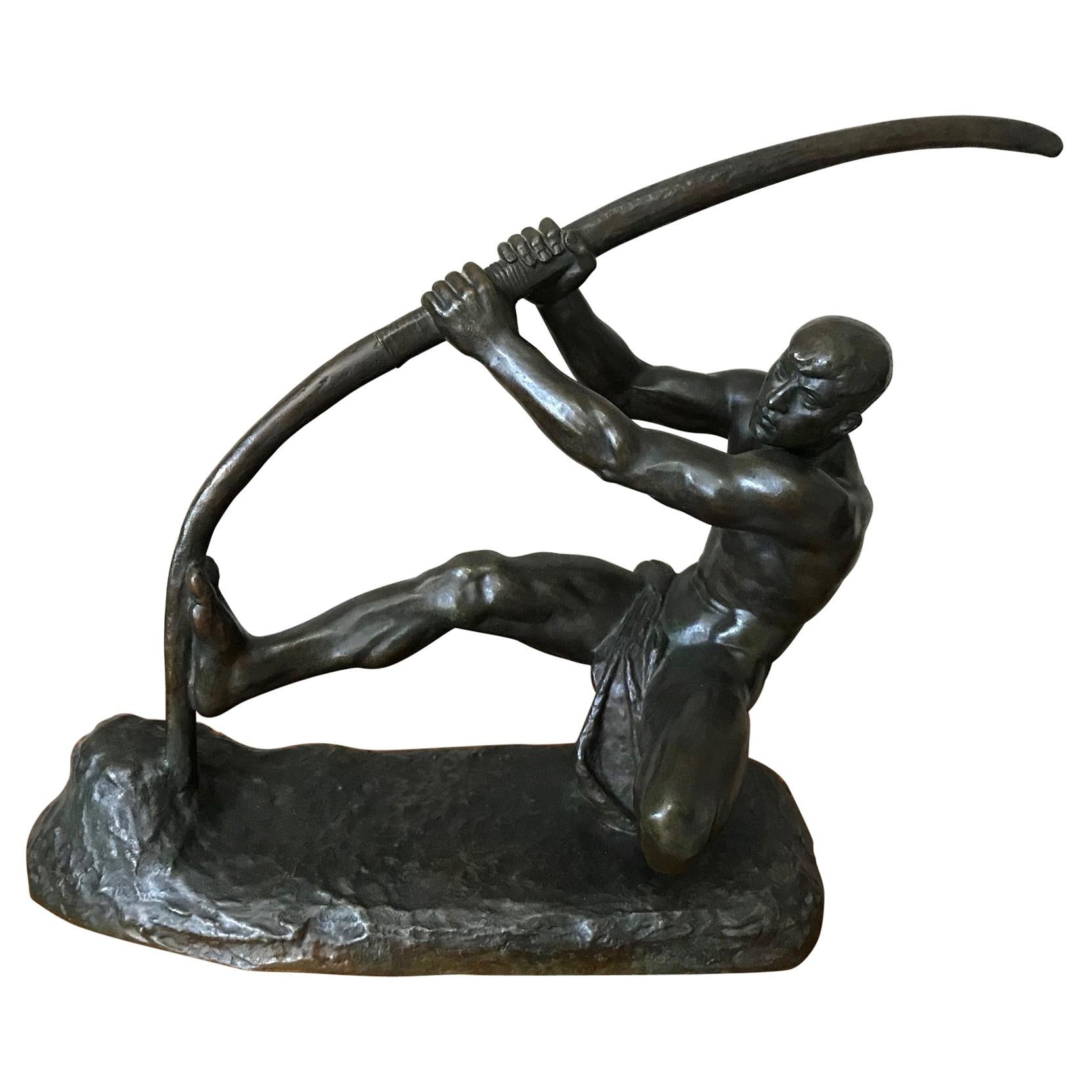 Art Deco Bronze Man with a Bow by G.Gori, 1925
