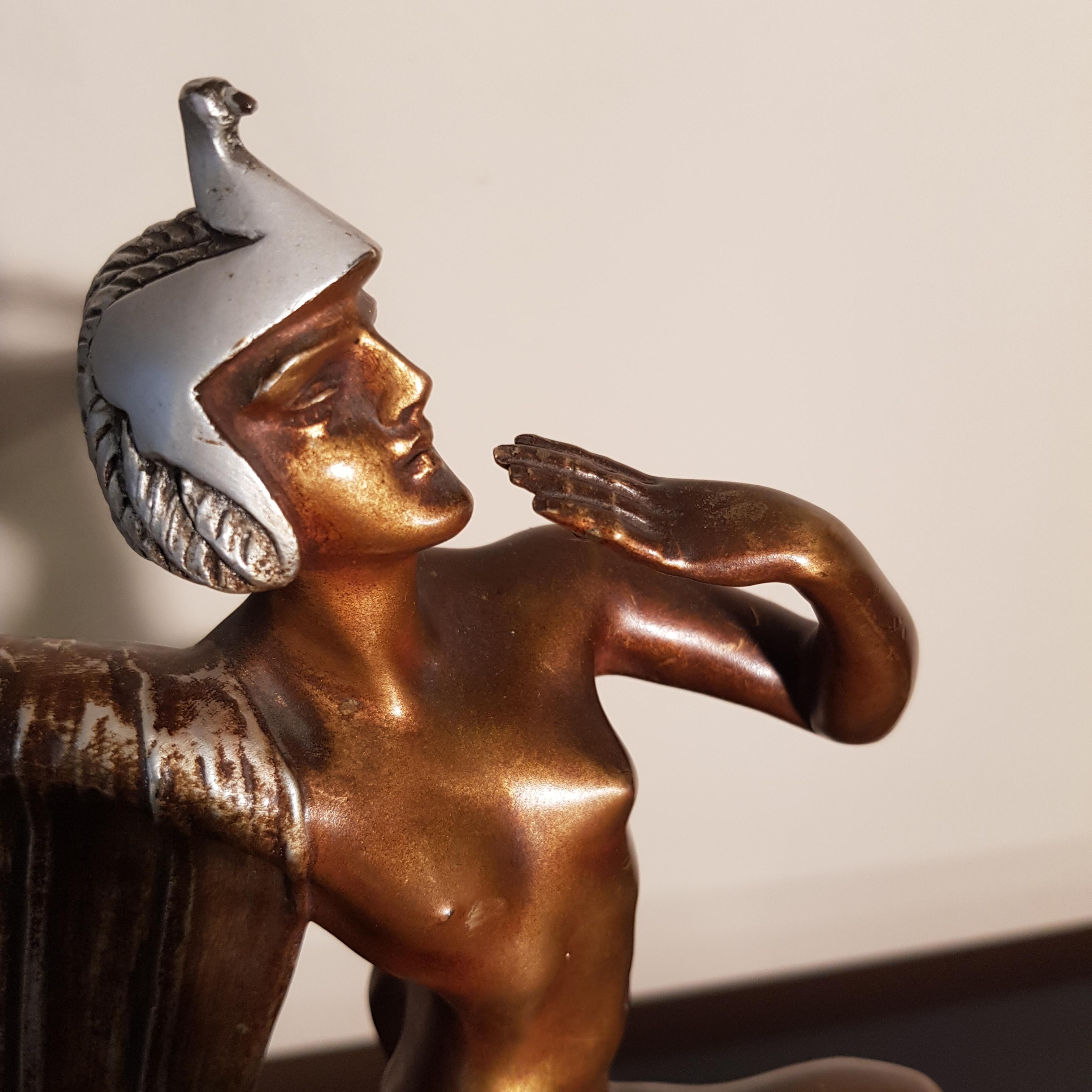 Art Deco Bronze Marble Base Egyptian Dancer Sculpture, France 1930s 10