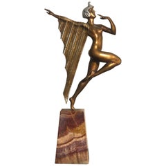 Art Deco Bronze Marble Base Egyptian Dancer Sculpture, France 1930s
