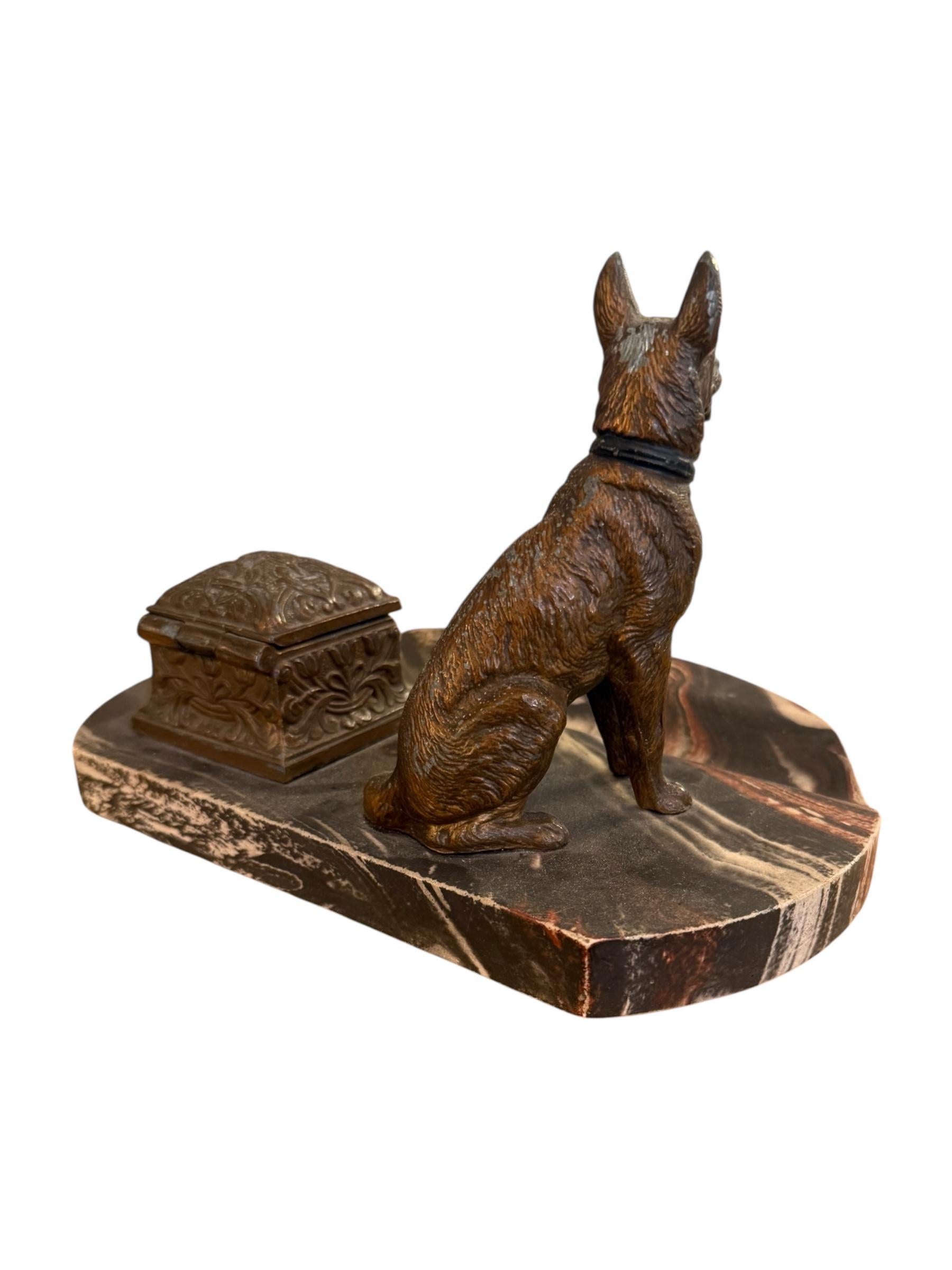 American Art Deco Bronze Marble Ink Tray For Sale