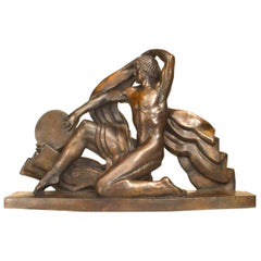 Art Deco Bronze Marcel Renard's "Faun with a Tambourine" Sculpture, Signed