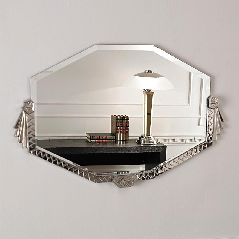 French Art Deco Bronze Mirror with Nickel Finish For Sale