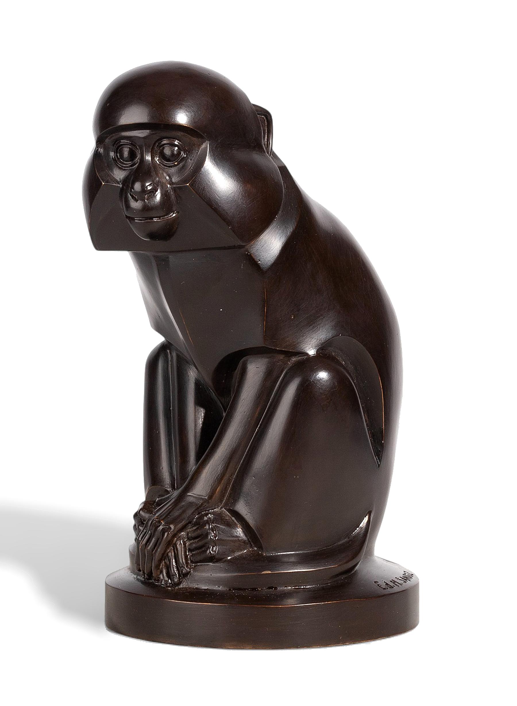 Art Deco Art Déco Bronze Monkey Sculpture by E.M. Sandoz for the Robecchi Foundry, France For Sale