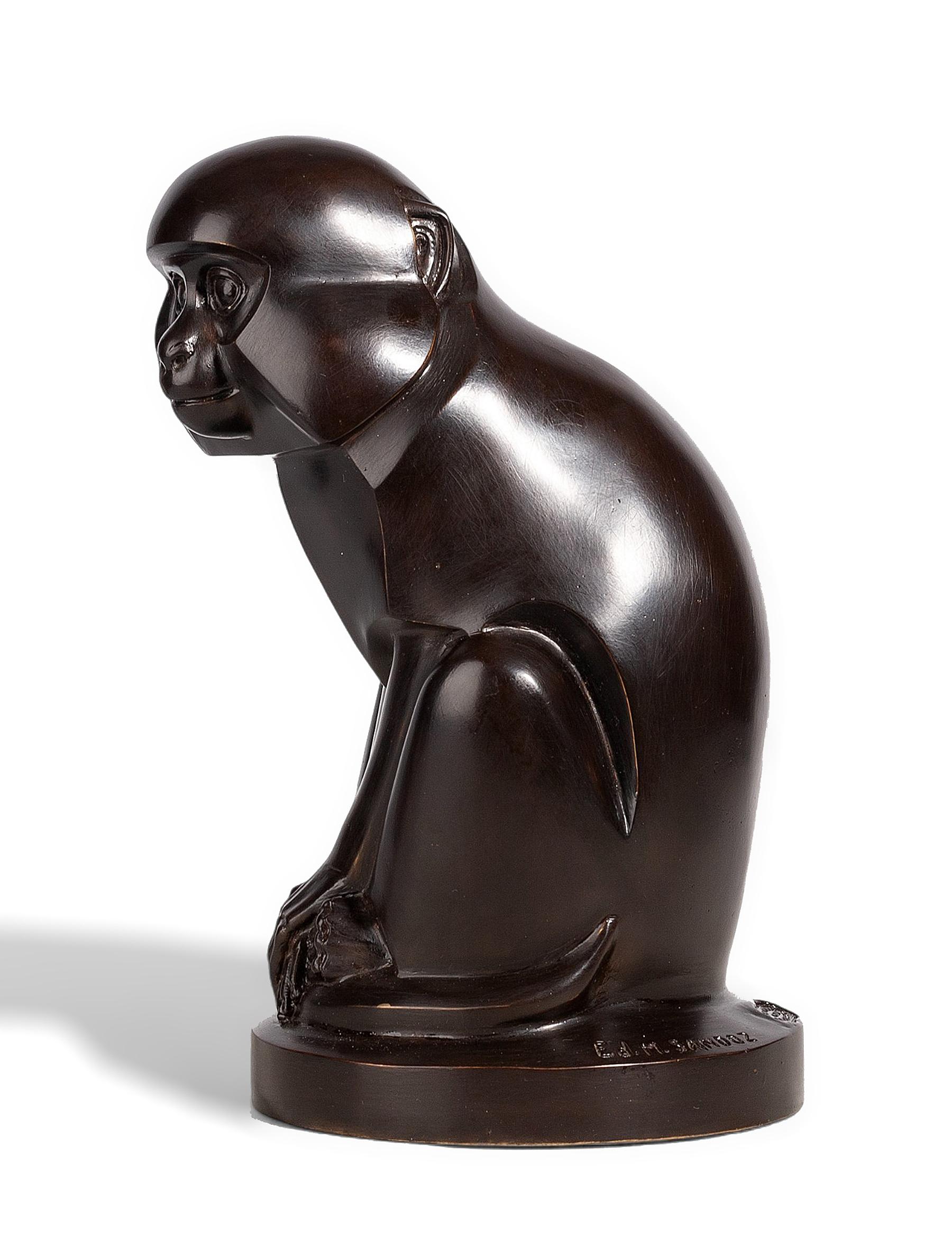 Cast Art Déco Bronze Monkey Sculpture by E.M. Sandoz for the Robecchi Foundry, France For Sale