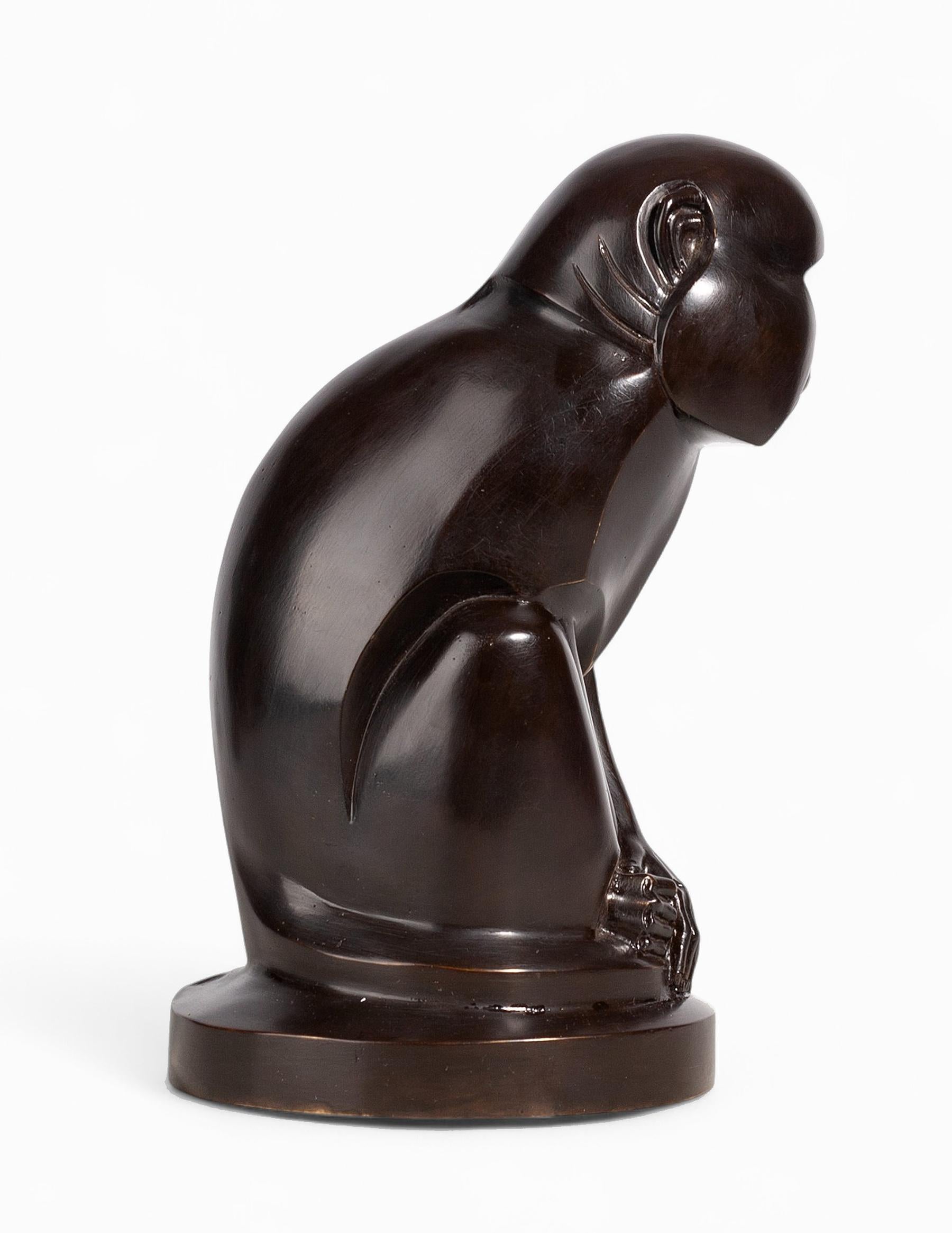 20th Century Art Déco Bronze Monkey Sculpture by E.M. Sandoz for the Robecchi Foundry, France For Sale