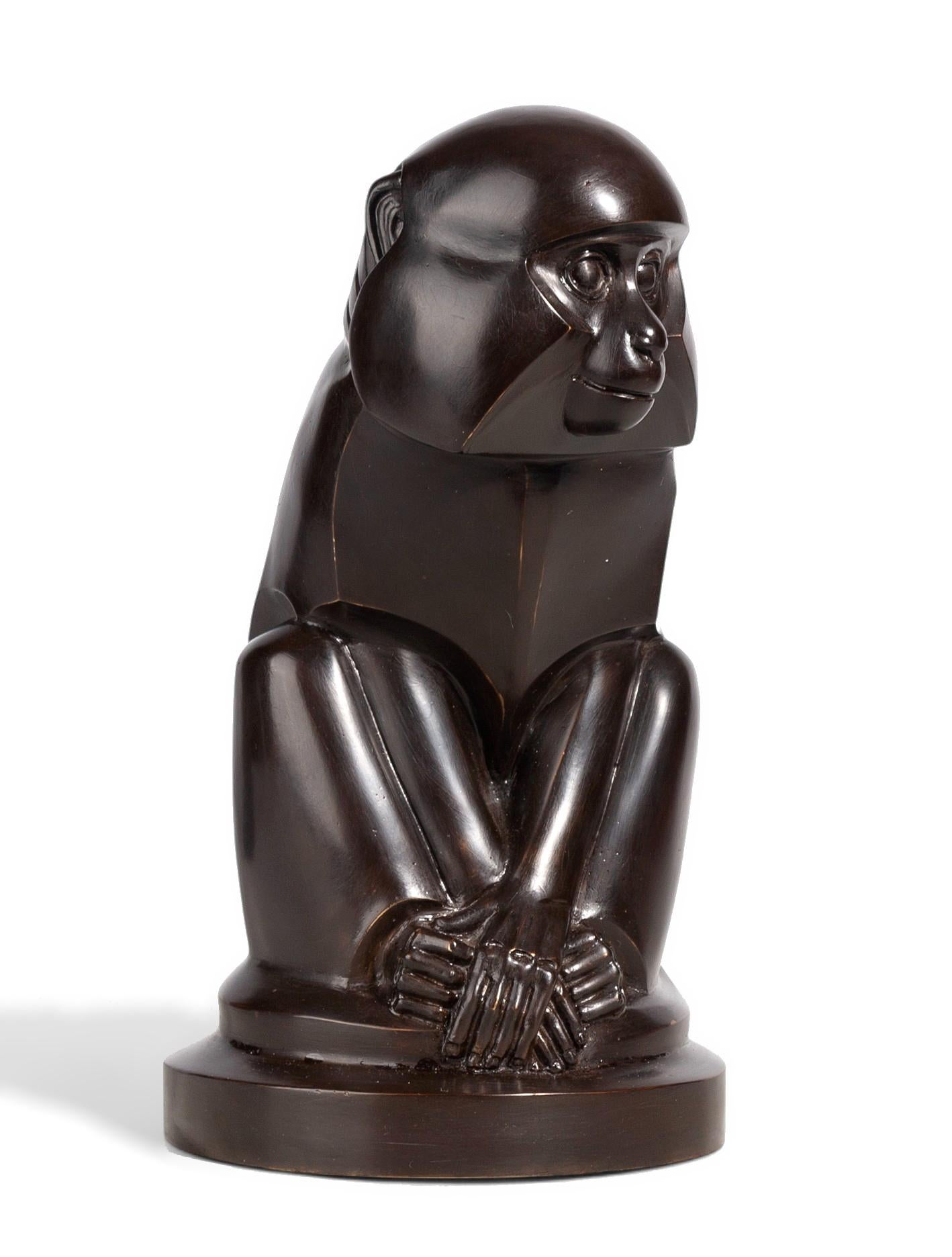 Metal Art Déco Bronze Monkey Sculpture by E.M. Sandoz for the Robecchi Foundry, France For Sale