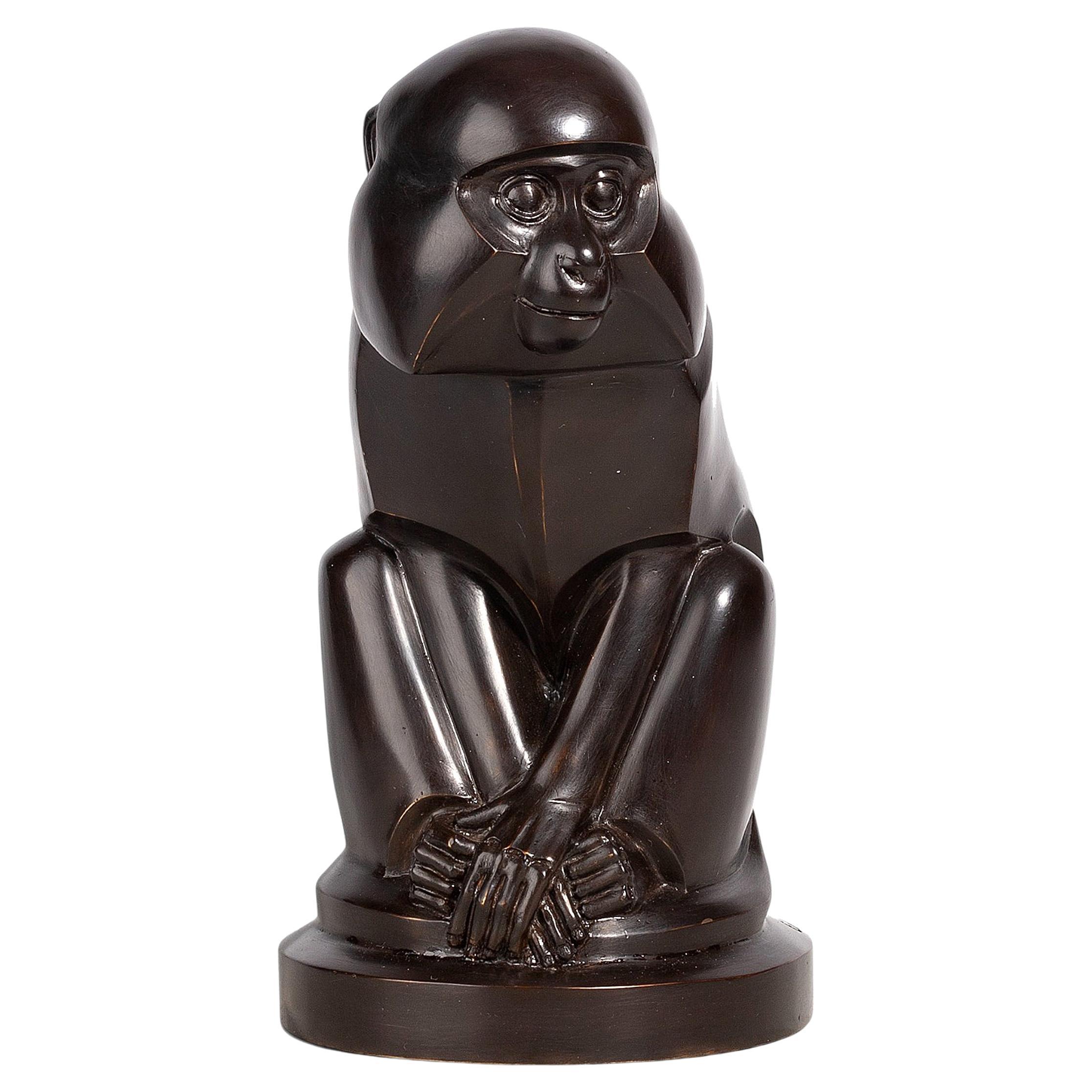 Art Déco Bronze Monkey Sculpture by E.M. Sandoz for the Robecchi Foundry, France