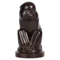 Sculpture Art Déco en bronze représentant un singe par E. M. Sandoz pour la fonderie Robecchi, France