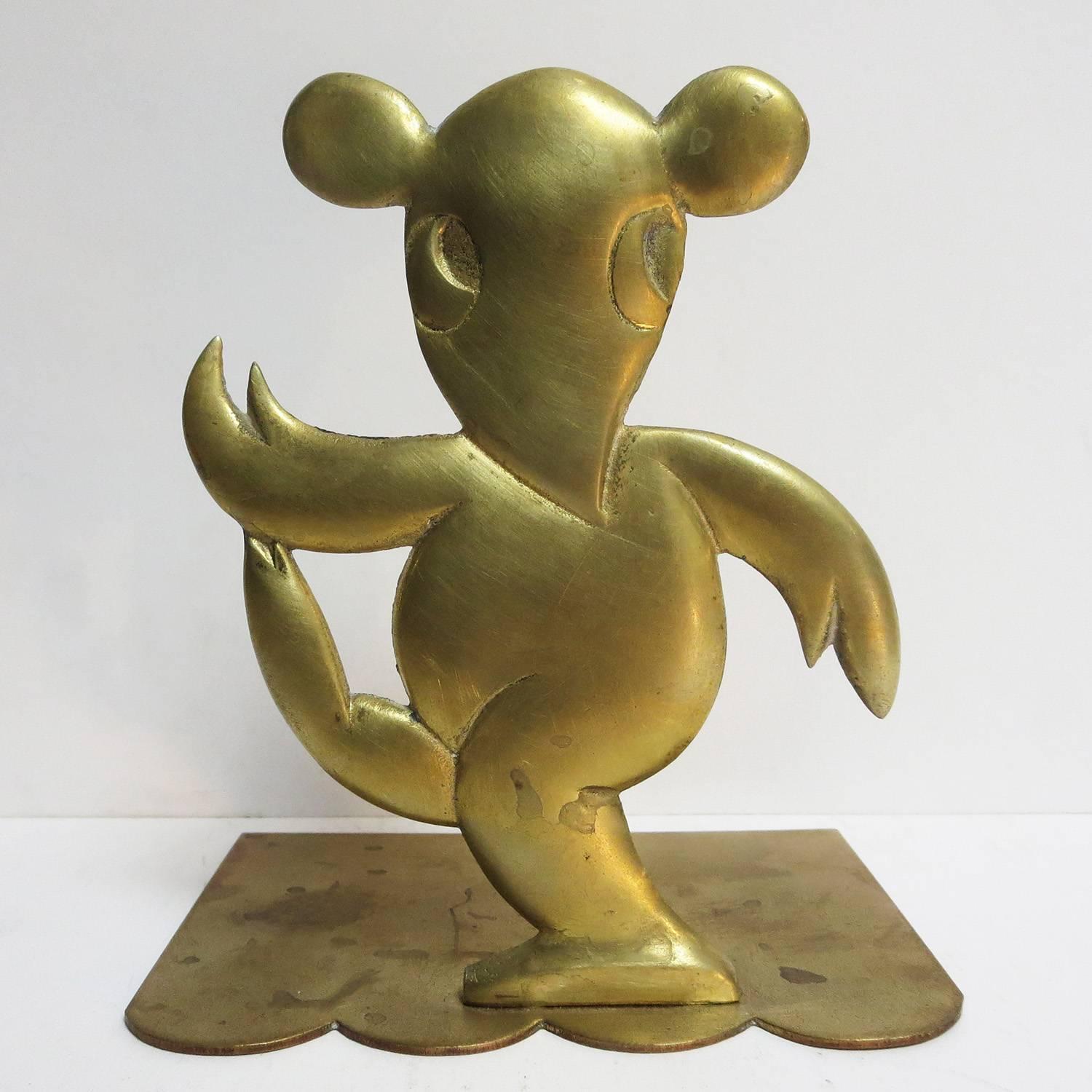 Mid-20th Century Art Deco Bronze Mouse Bookends Attributed to Hagenauer