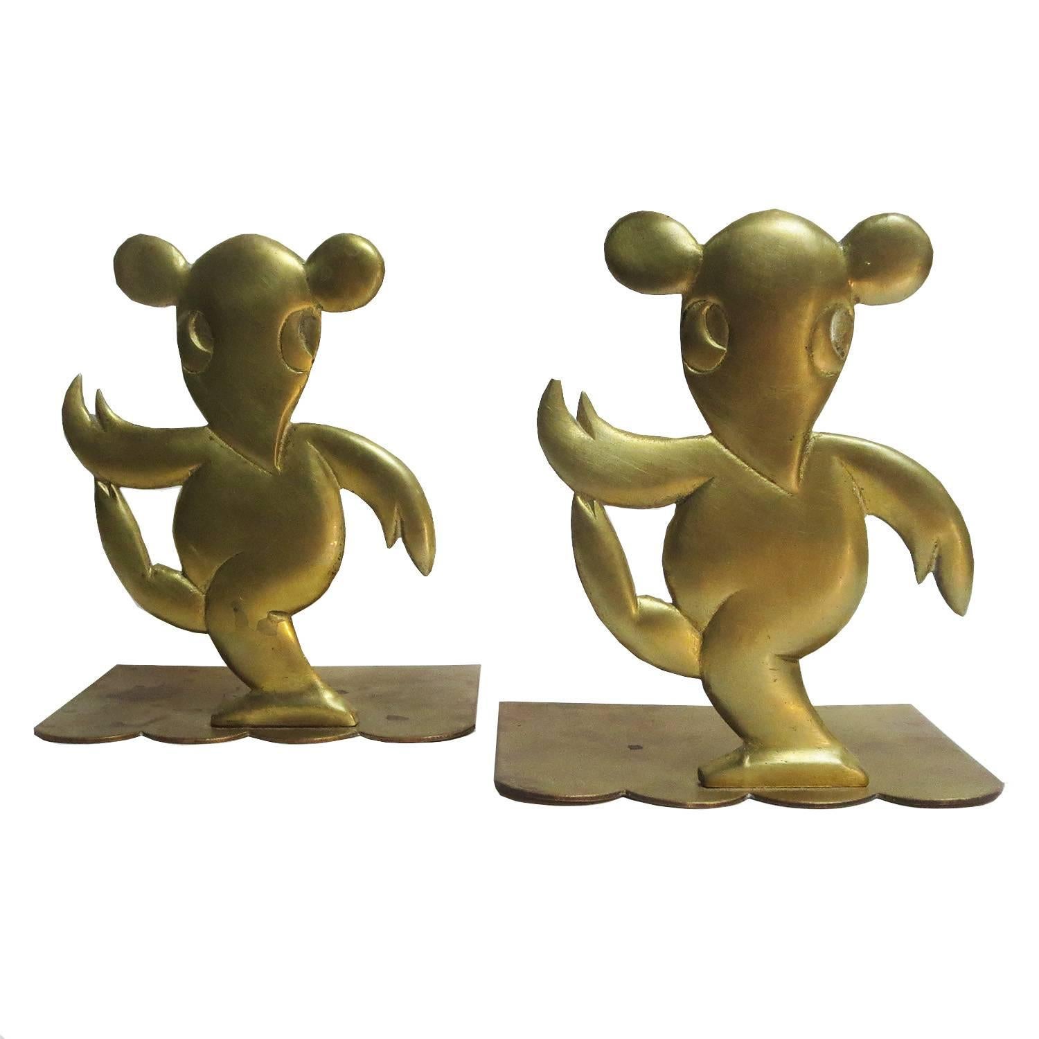 Art Deco Bronze Mouse Bookends Attributed to Hagenauer