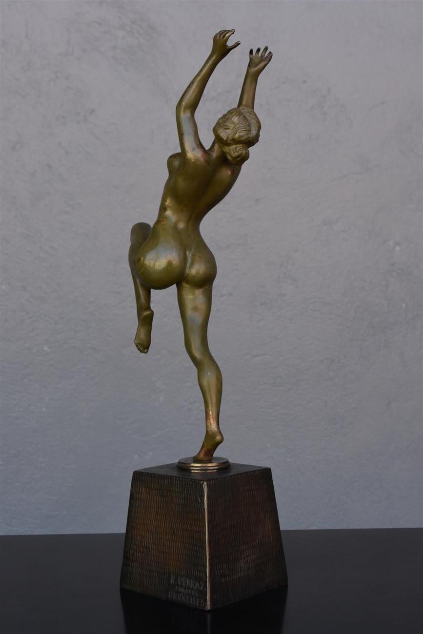 Belgian Art Deco Bronze Nude Dancer by Calot, 1930