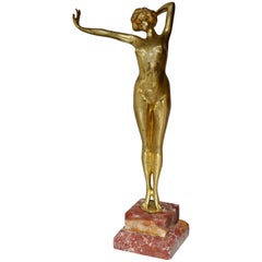 Art Deco Bronze Nude Erotic Female Dancer, France, 1920