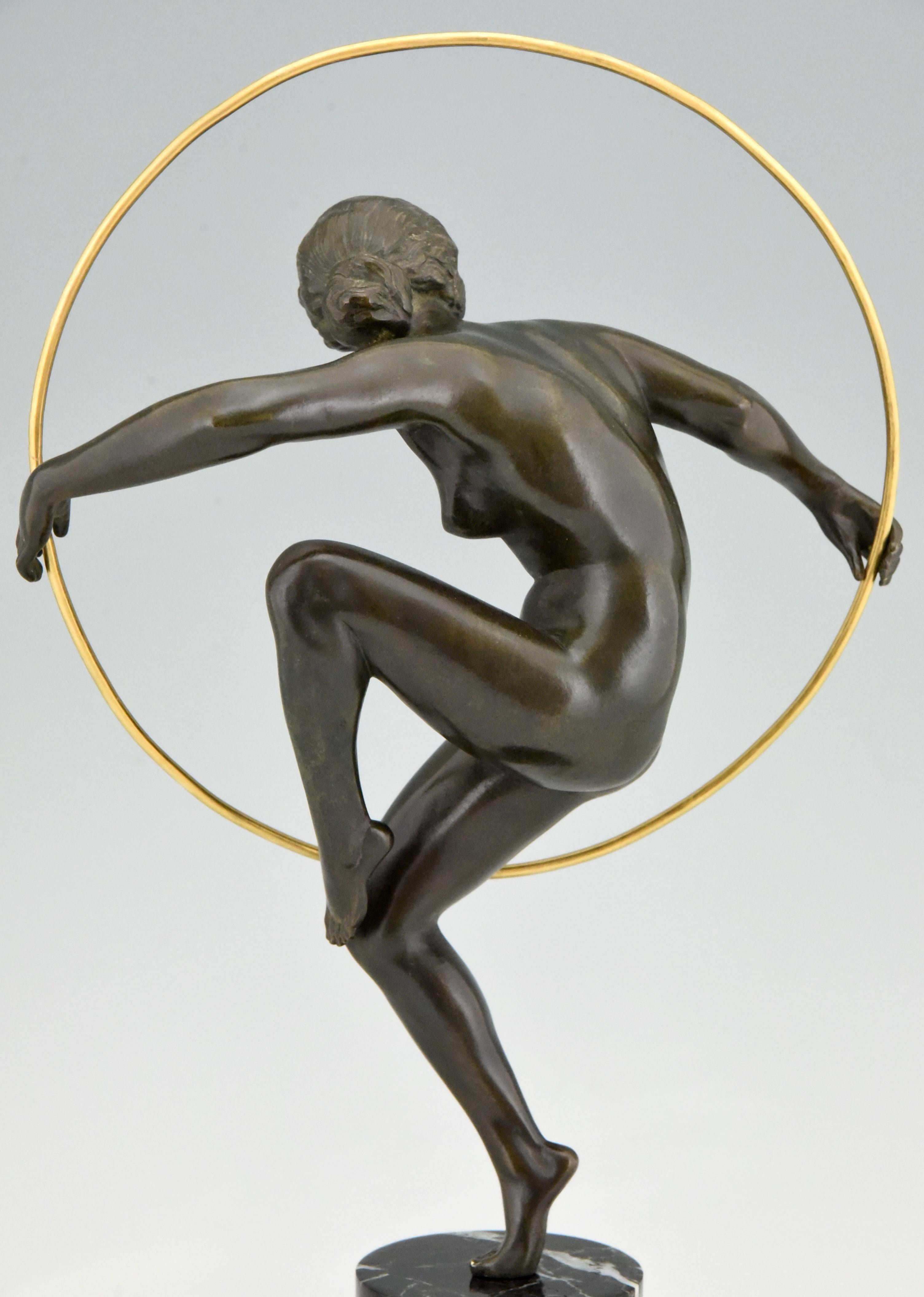 Art Deco Bronze Nude Hoop Dancer Andre Marcel Bouraine, 1930, France 3
