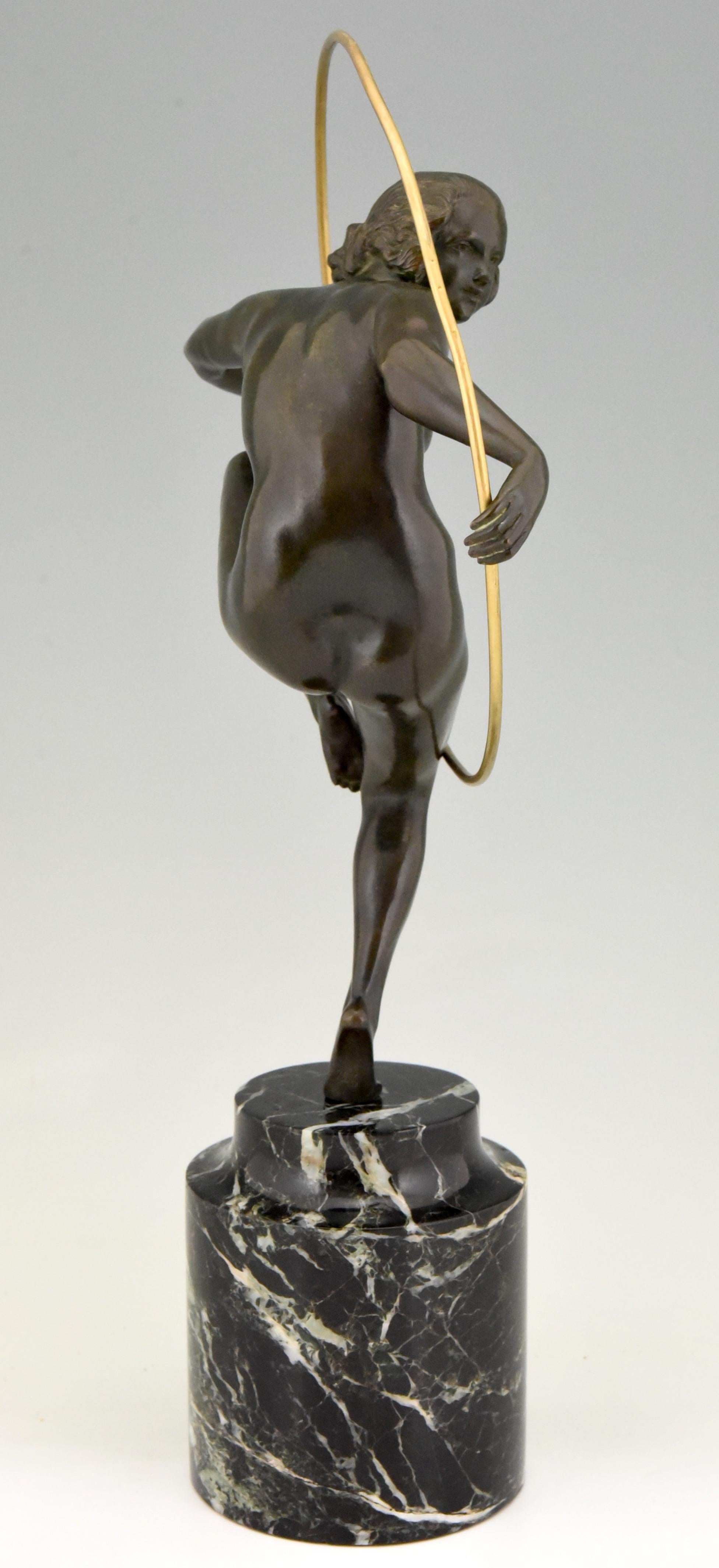 French Art Deco Bronze Nude Hoop Dancer Andre Marcel Bouraine, 1930, France