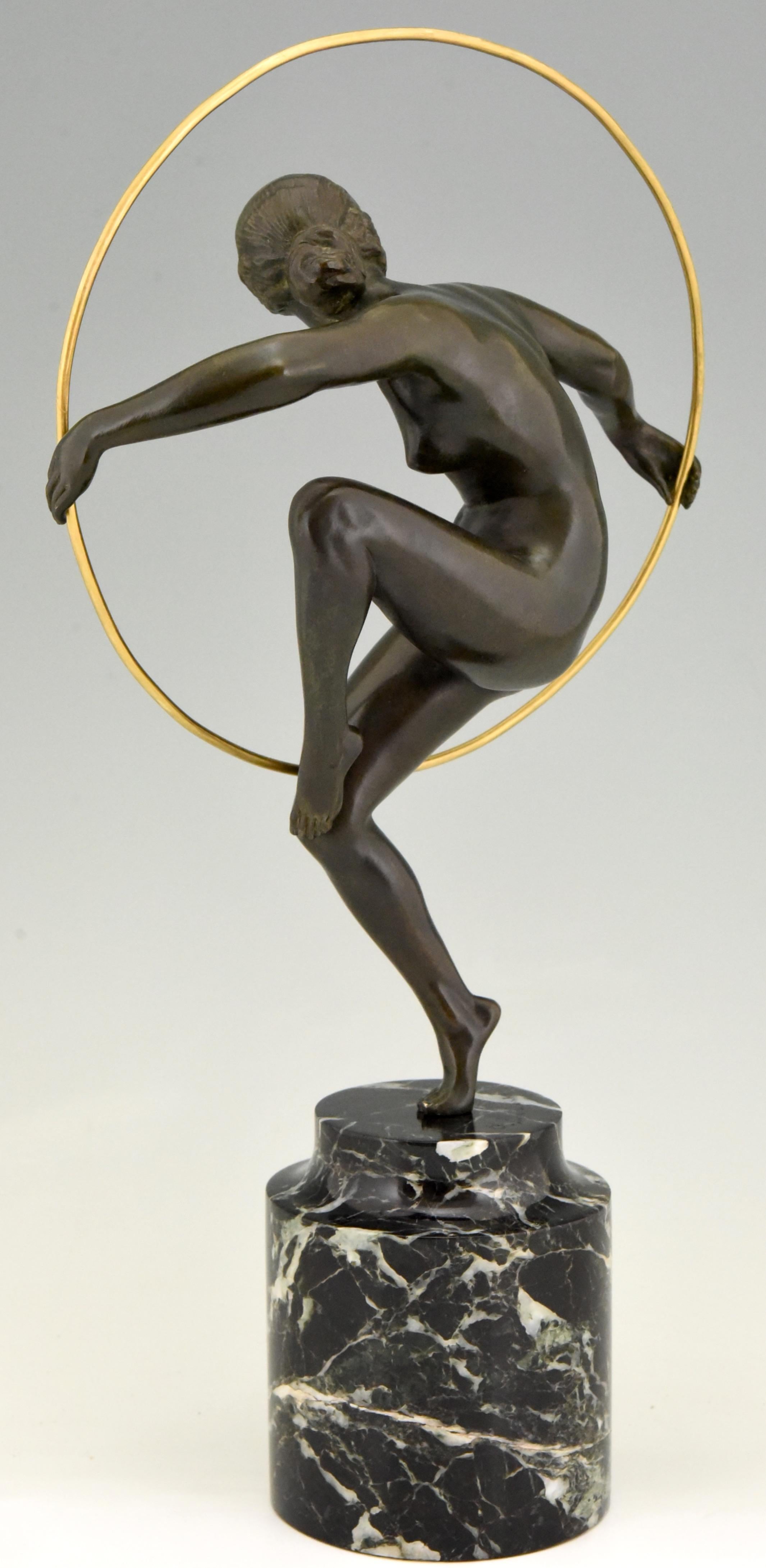 Art Deco Bronze Nude Hoop Dancer Andre Marcel Bouraine, 1930, France In Good Condition In Antwerp, BE