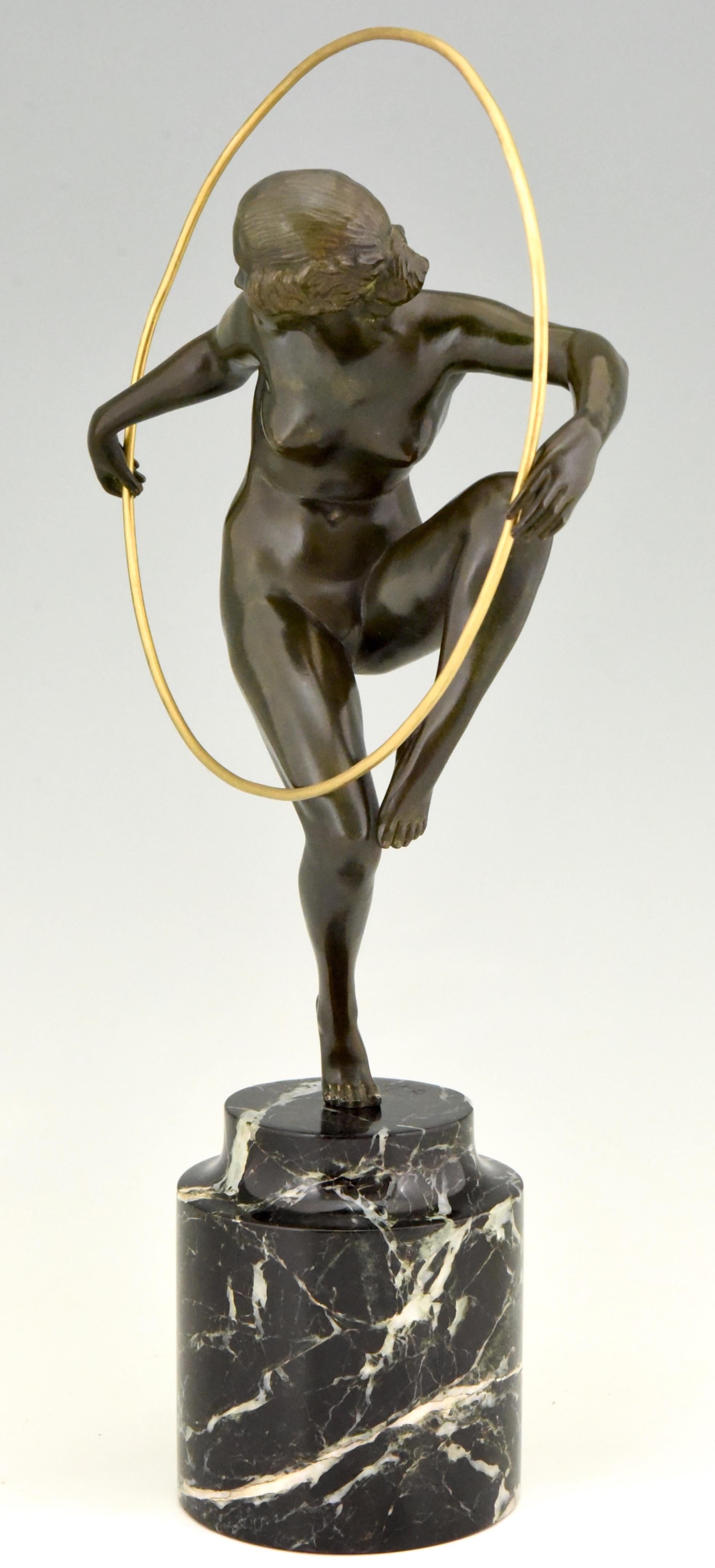 Mid-20th Century Art Deco Bronze Nude Hoop Dancer Andre Marcel Bouraine, 1930, France