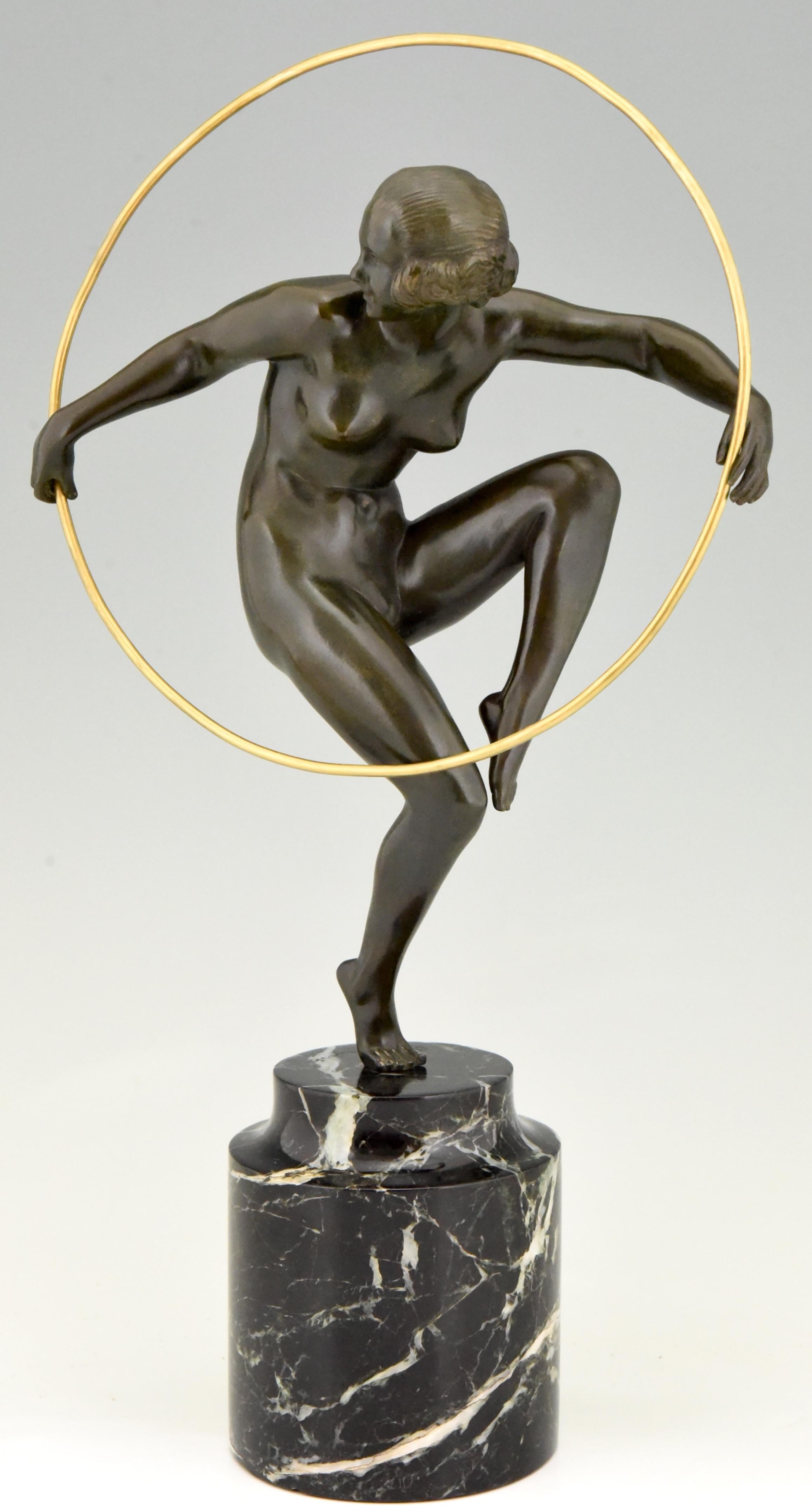 Art Deco Bronze Nude Hoop Dancer Andre Marcel Bouraine, 1930, France 1