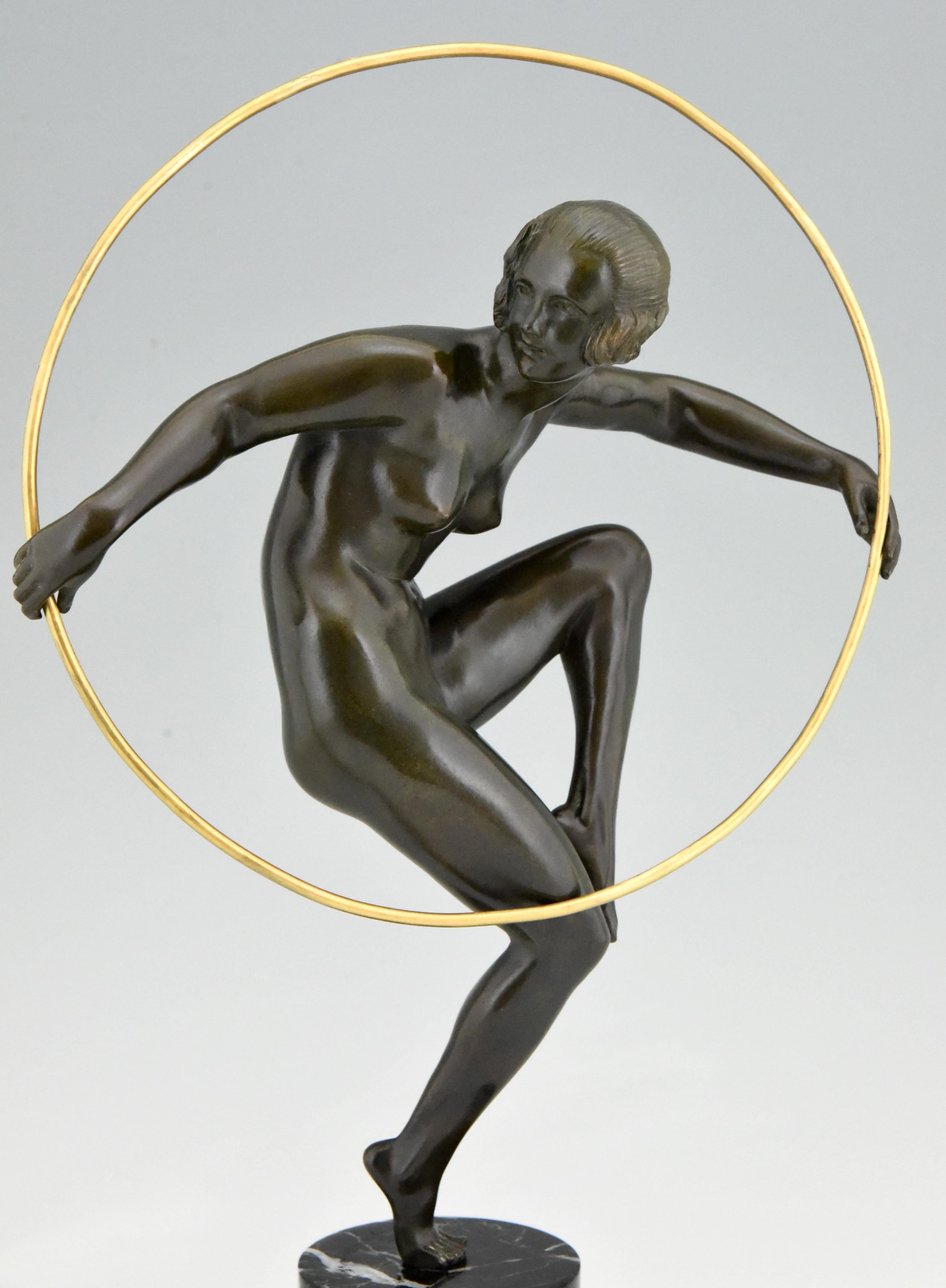 Art Deco Bronze Nude Hoop Dancer Andre Marcel Bouraine, 1930, France 2