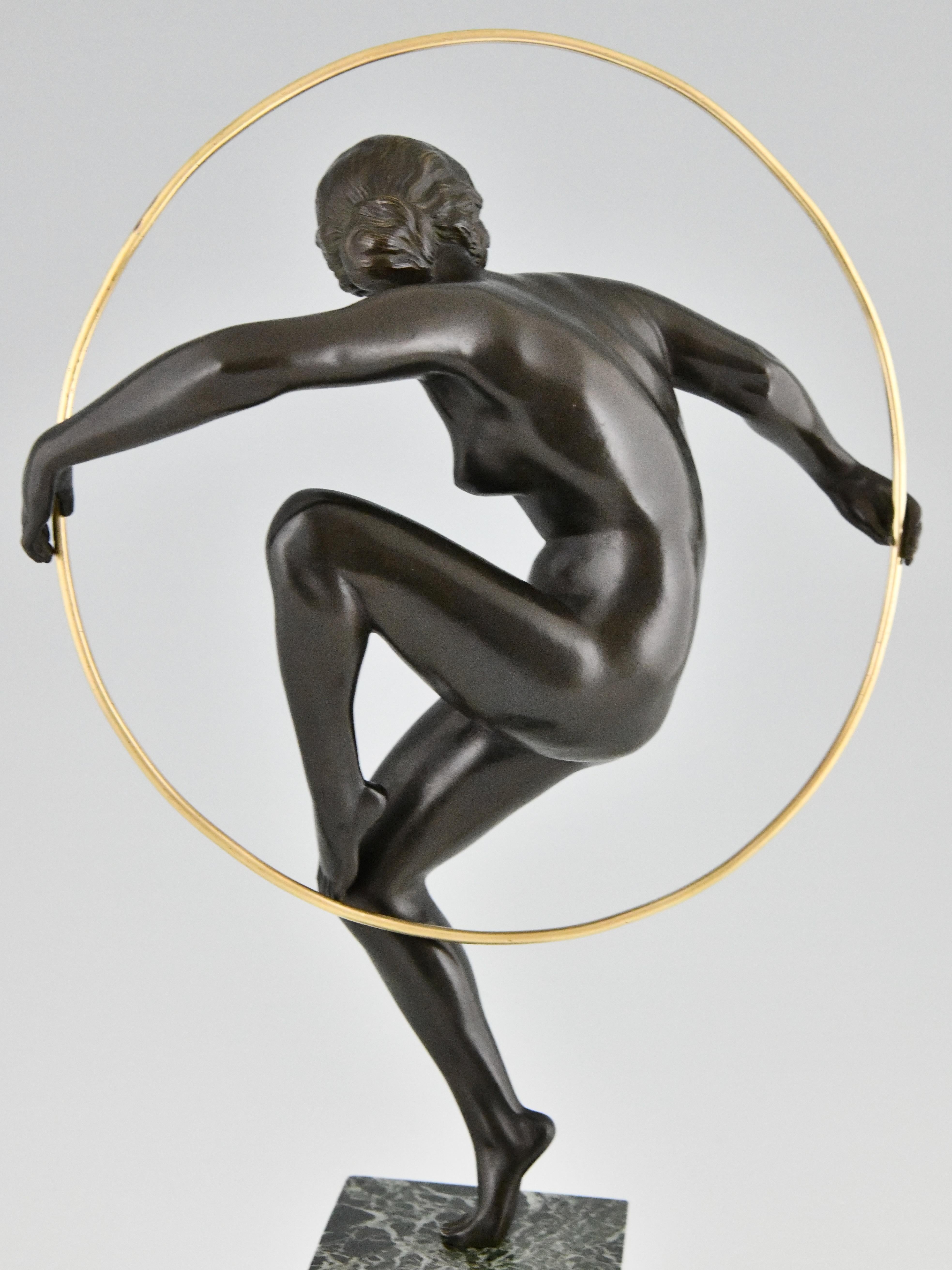 Art Deco bronze nude hoop dancer by Marcel André Bouraine France 1930 For Sale 5