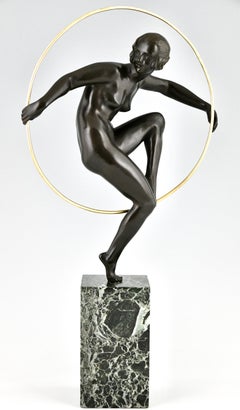 Art Deco bronze nude hoop dancer by Marcel André Bouraine France 1930