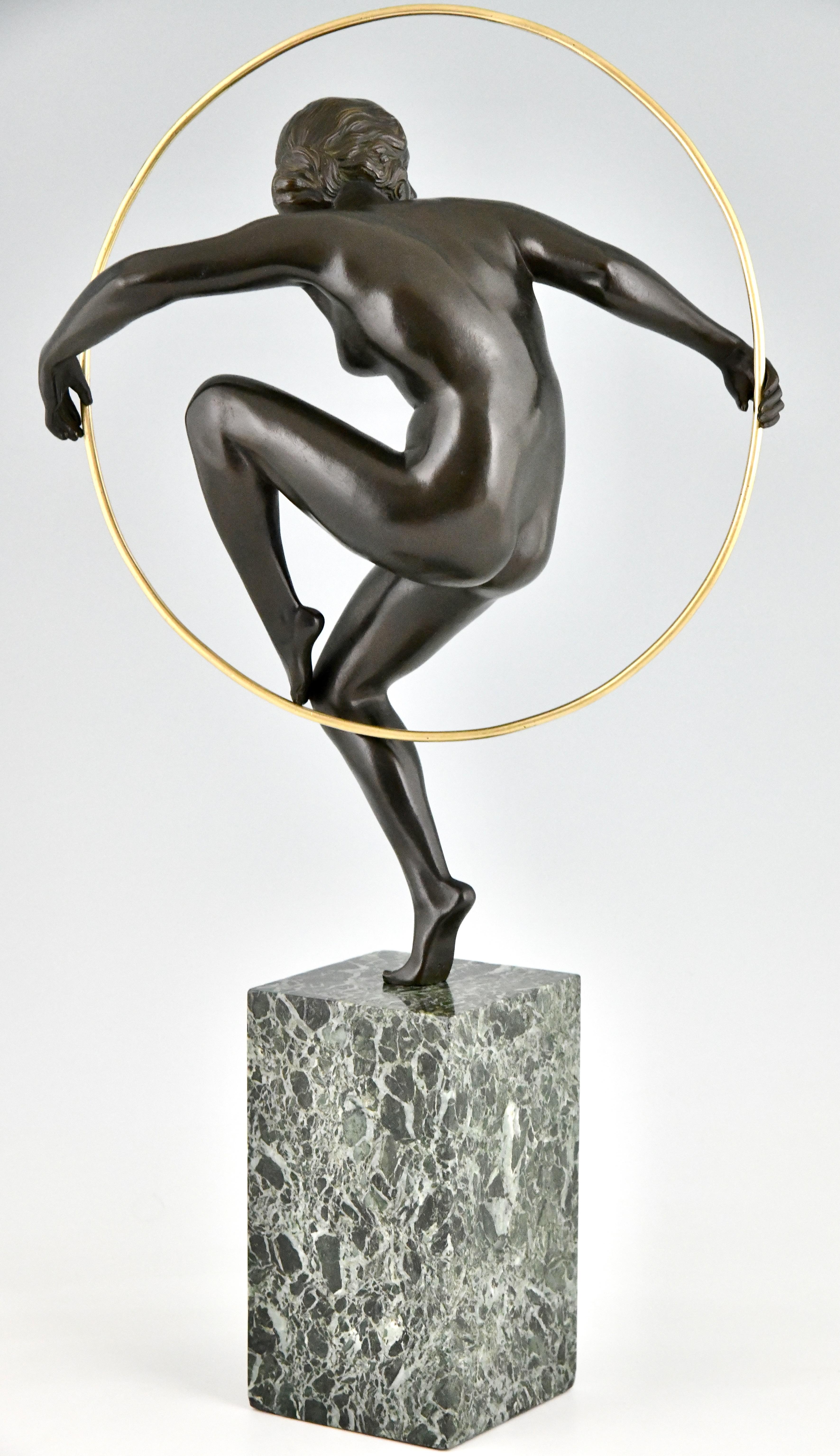 Art Deco bronze nude hoop dancer by Marcel André Bouraine France 1930 For Sale 1