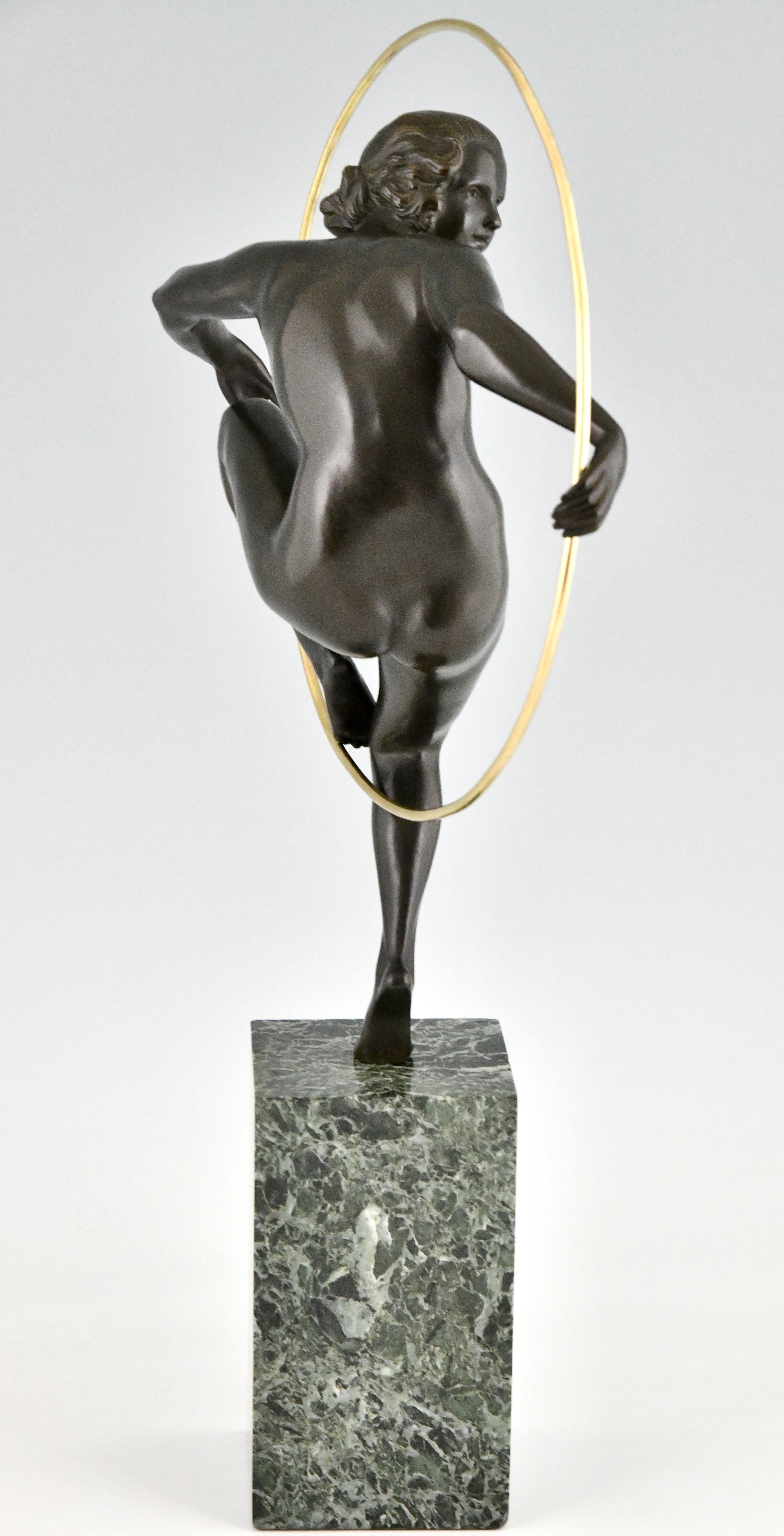 Art Deco bronze nude hoop dancer by Marcel André Bouraine France 1930 For Sale 2