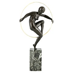 Used Art Deco bronze nude hoop dancer by Marcel André Bouraine France 1930