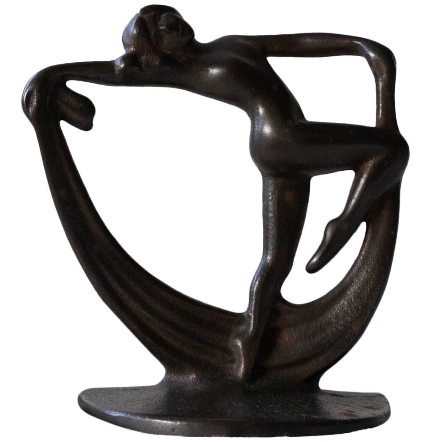 Art Deco Bronze Nude Scarf Dancer by Janle Max Le Verrier, 1930s Sculpture