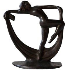 Art Deco Bronze Nude Scarf Dancer by Janle Max Le Verrier, 1930s Sculpture