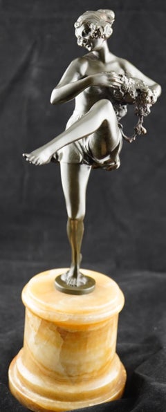 Art Deco Bronze of a Semi Nude  Spring Flower Dancer by Bruno Zach.