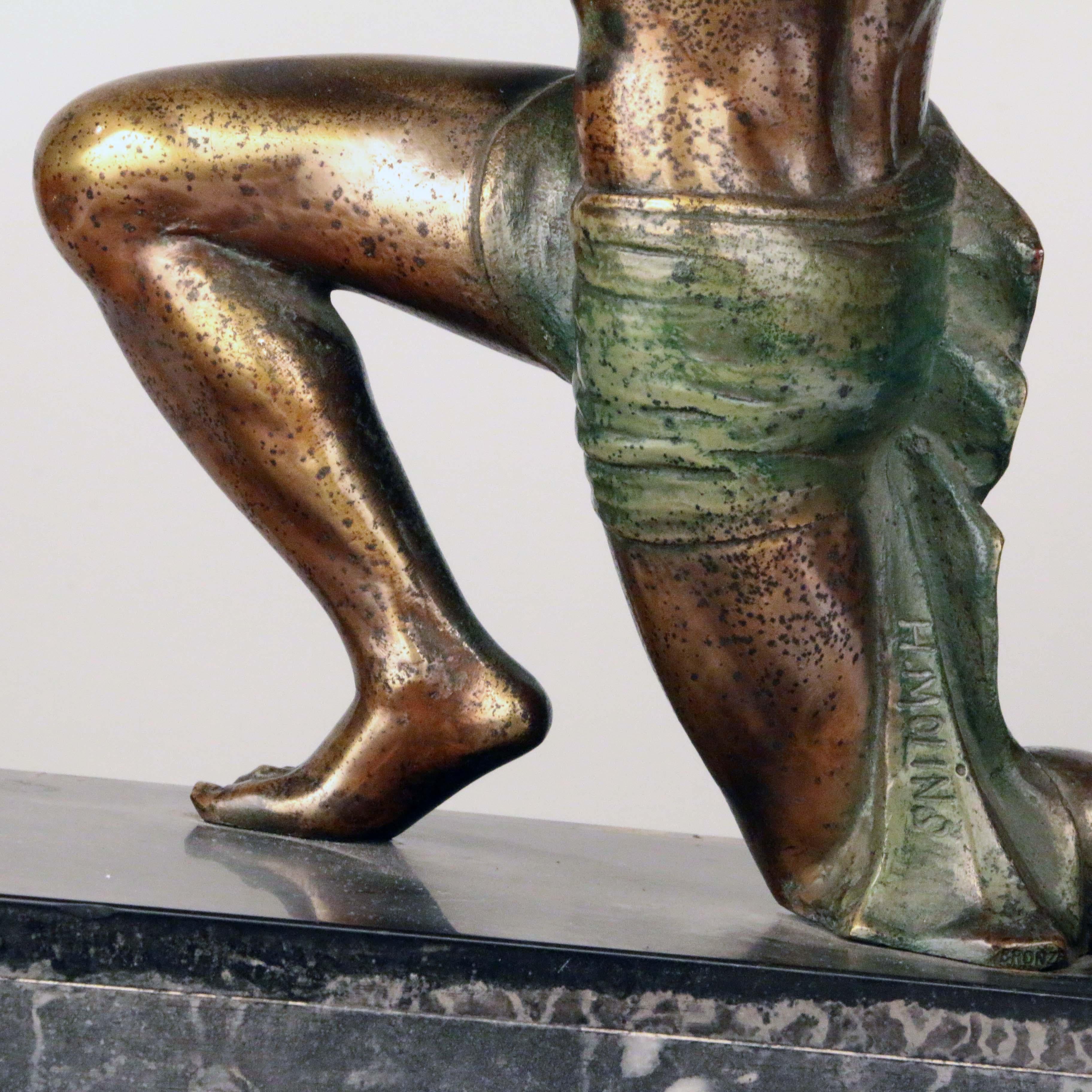 French Art Deco Bronze of Javelin Thrower by Henri Molins