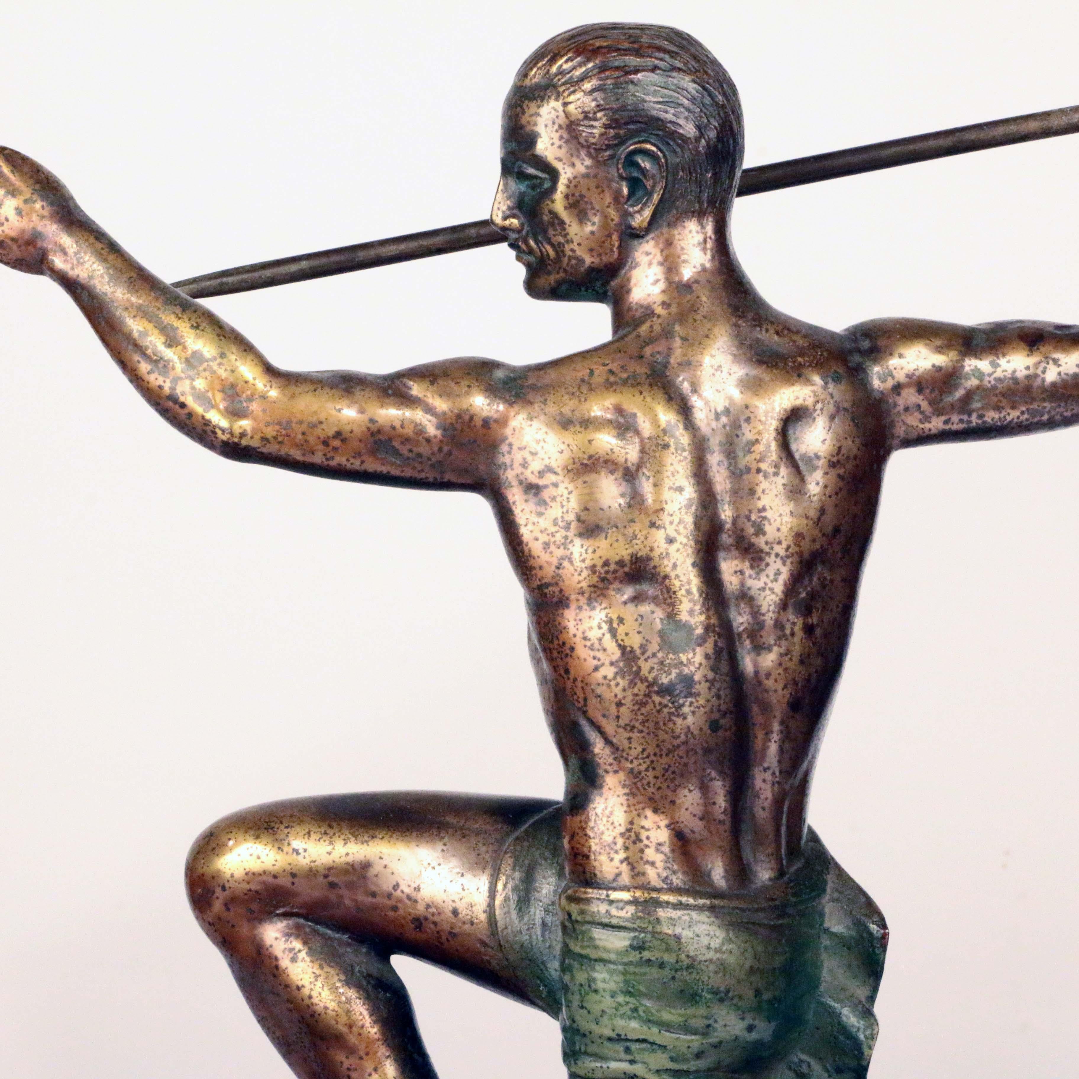 Art Deco Bronze of Javelin Thrower by Henri Molins In Good Condition In Montreal, QC