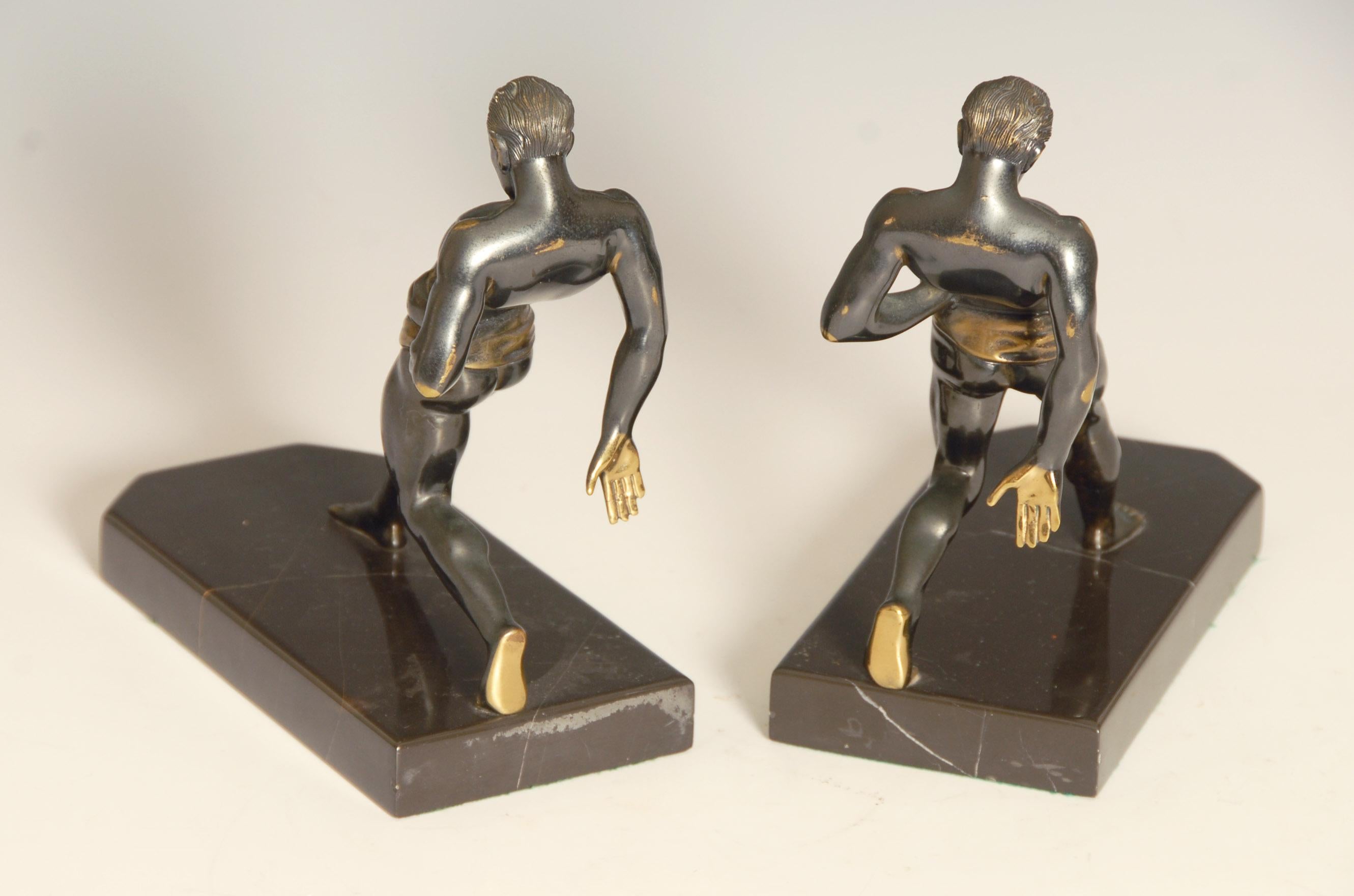 Art Deco Bronze Olypian Arthlete Bookends In Good Condition For Sale In Brighton, GB