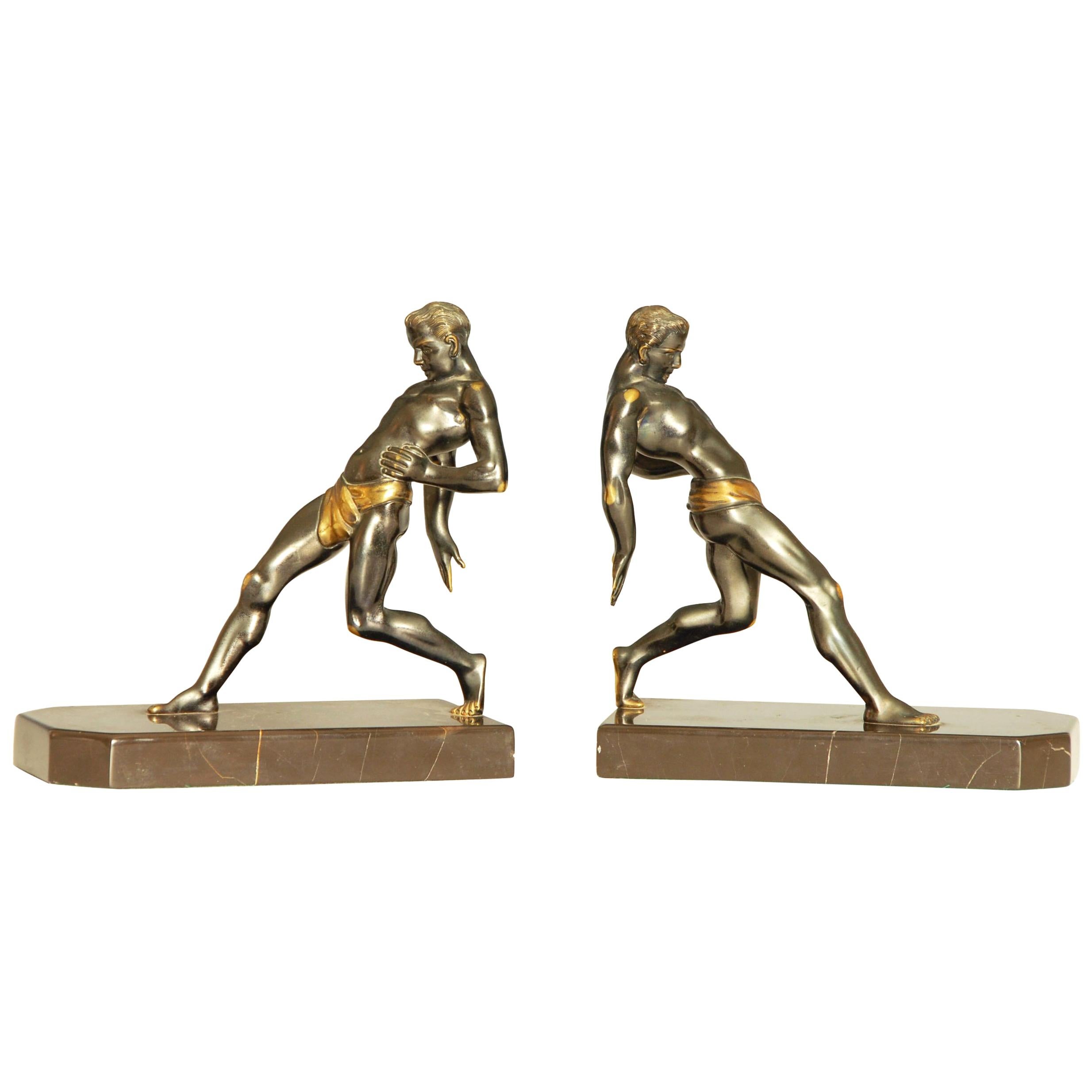 Art Deco Bronze Olypian Arthlete Bookends For Sale