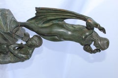 Art Deco Bronze Original Double Figurine Green Patina, French