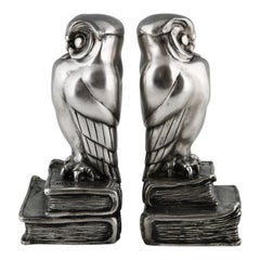 Art Deco Bronze Owl Bookends Philosophie Marcel Bouraine, France 1925