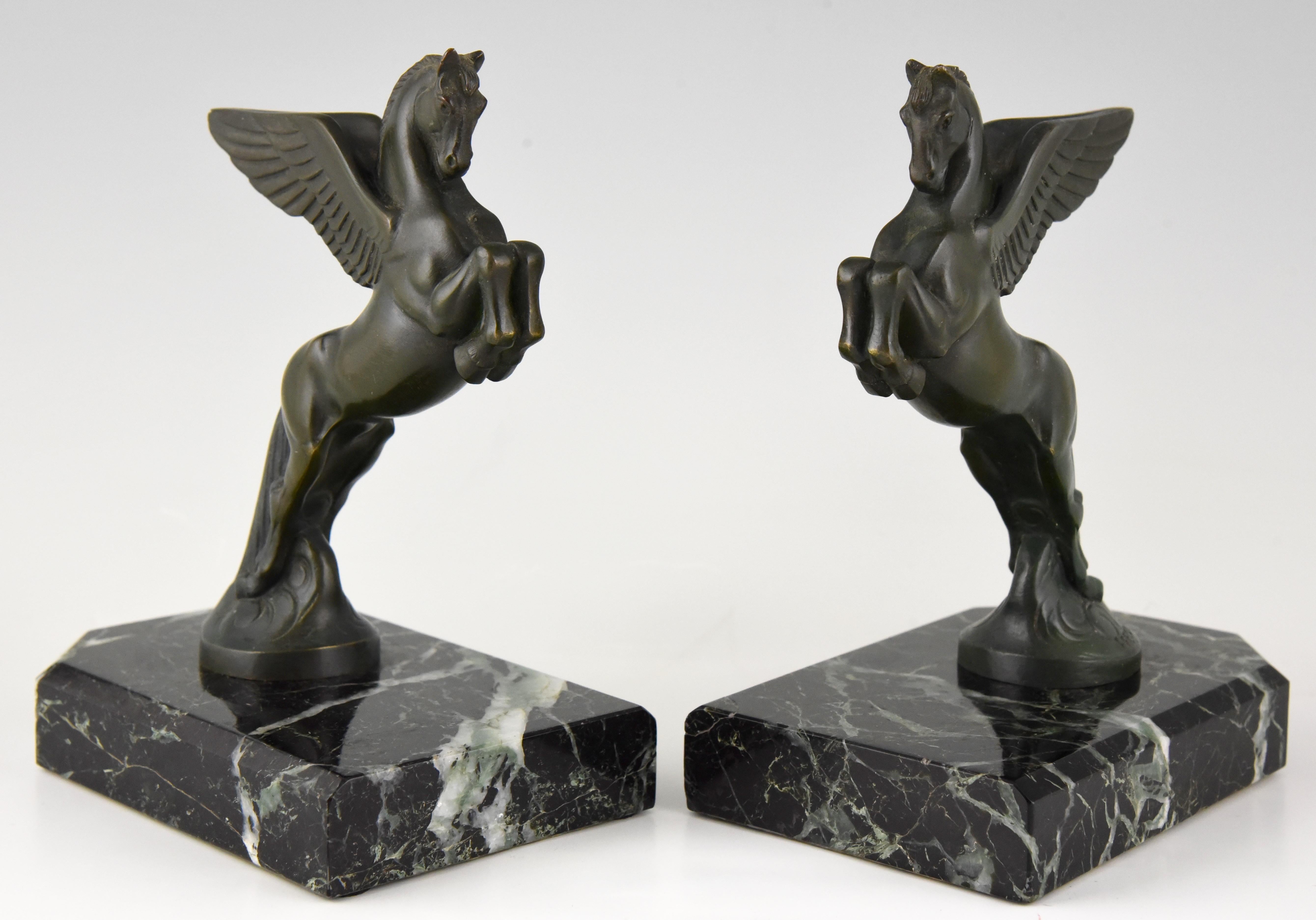 French Art Deco Bronze Pagasus Horse Bookends Maurice Frecourt  France  1930