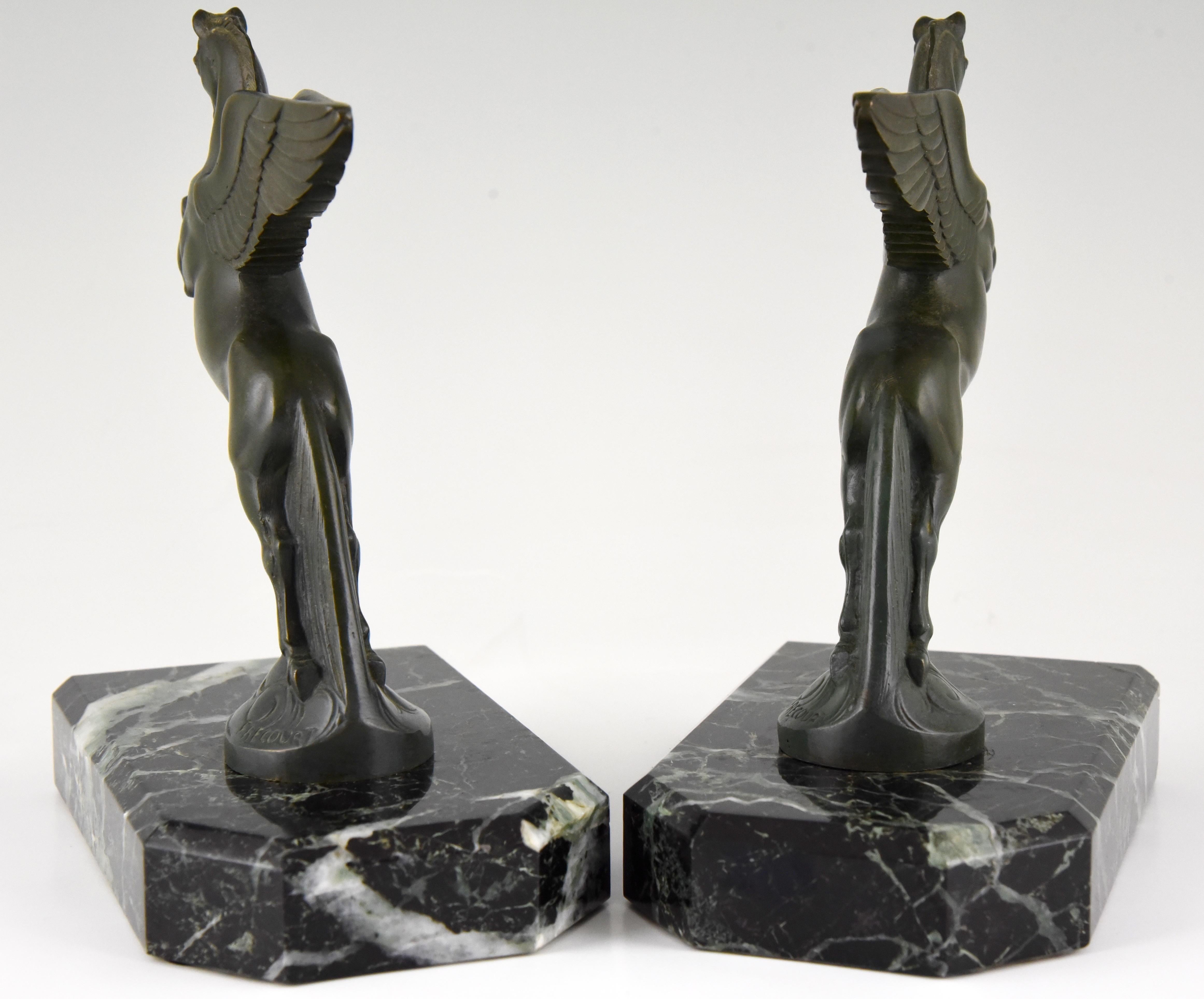 20th Century Art Deco Bronze Pagasus Horse Bookends Maurice Frecourt  France  1930