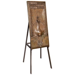 Art Deco Bronze Panel of a Peacock Signed J Passani