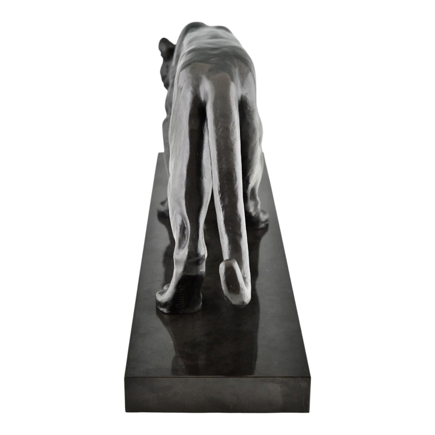 Art Deco Bronze Panther Sculpture Alexandre Ouline Black patina France, 1930 1