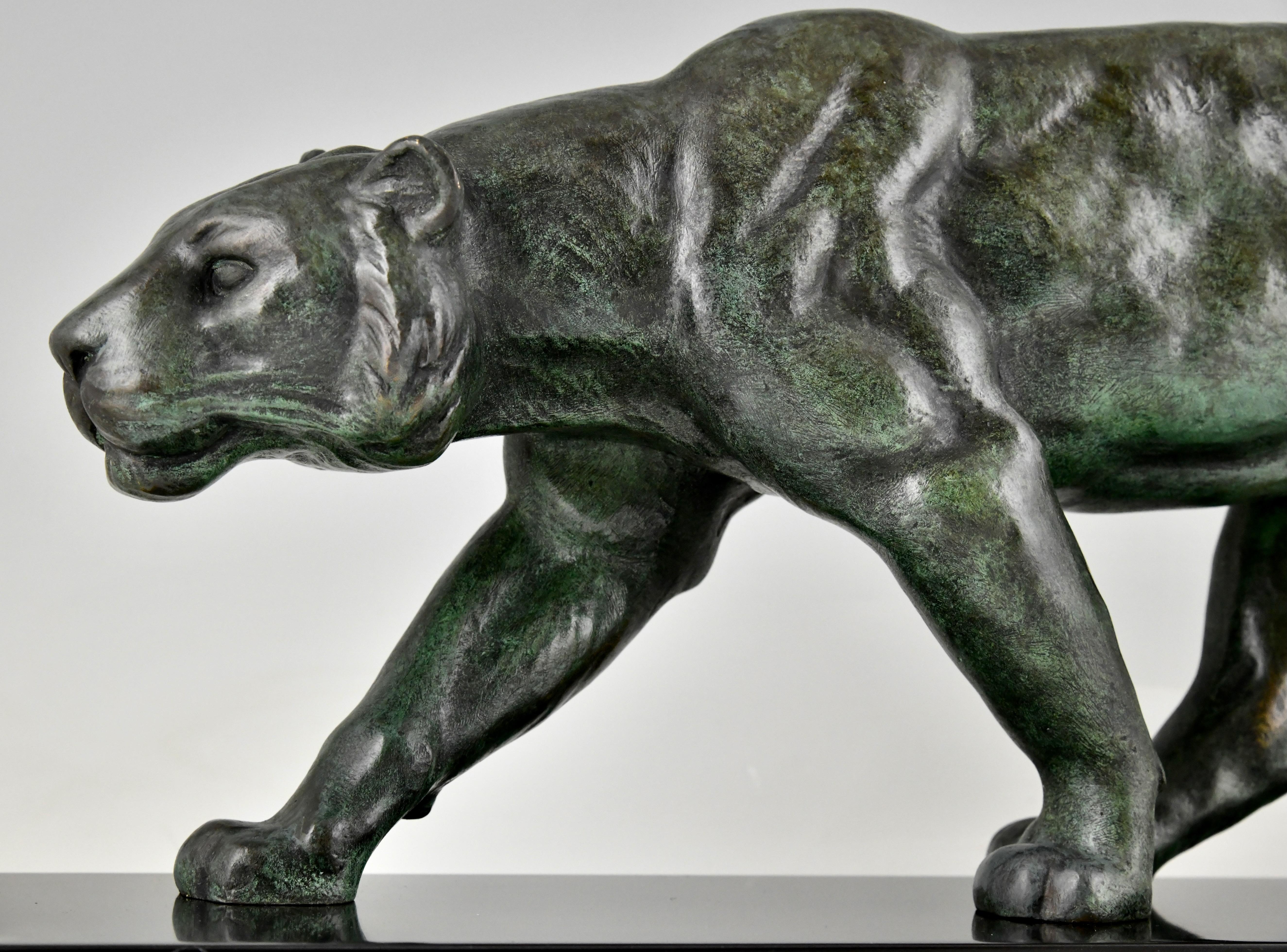 Art Deco Bronze Panther Sculpture by Alexandre Ouline, France, 1930 4