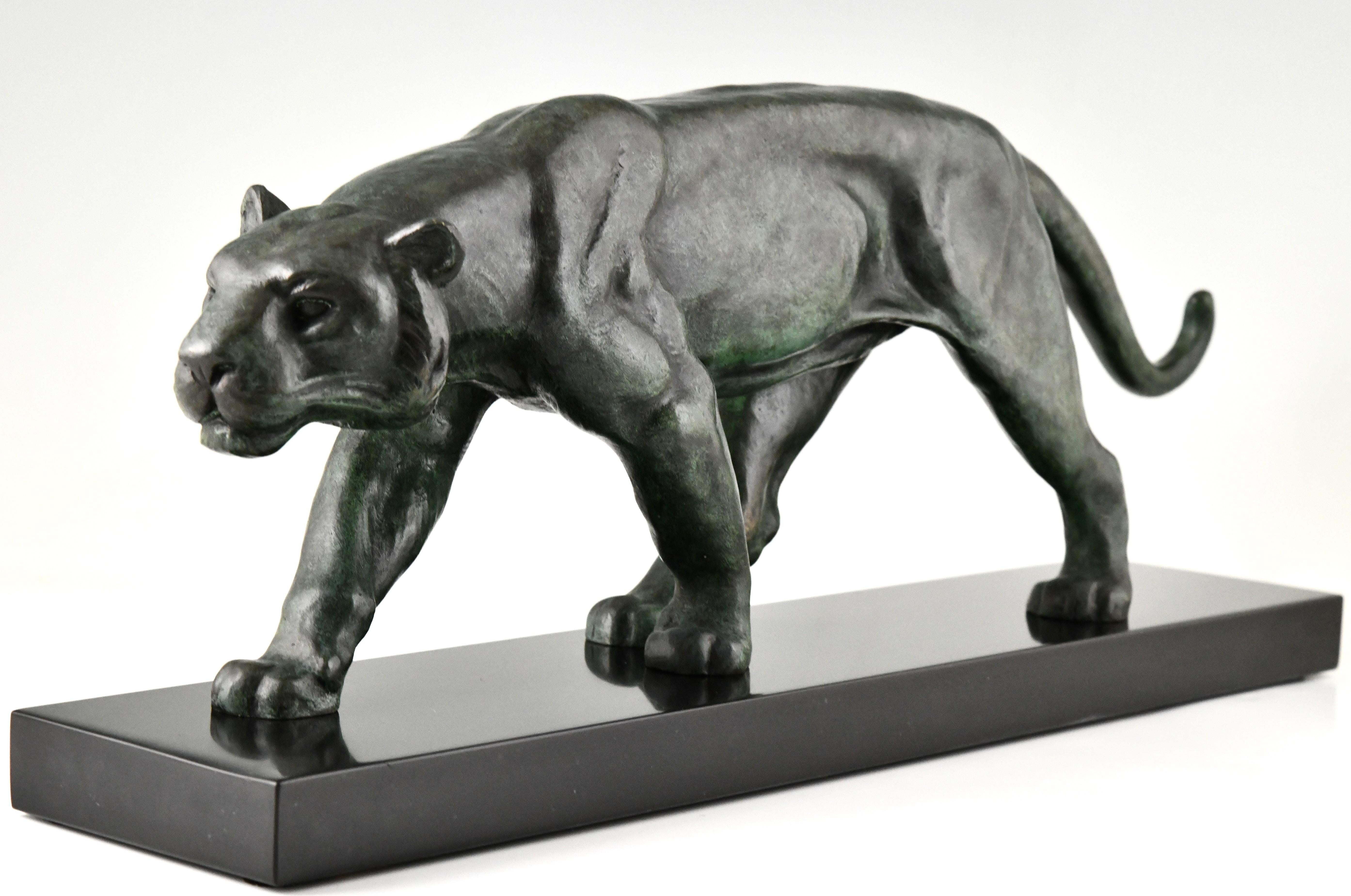 French Art Deco Bronze Panther Sculpture by Alexandre Ouline, France, 1930