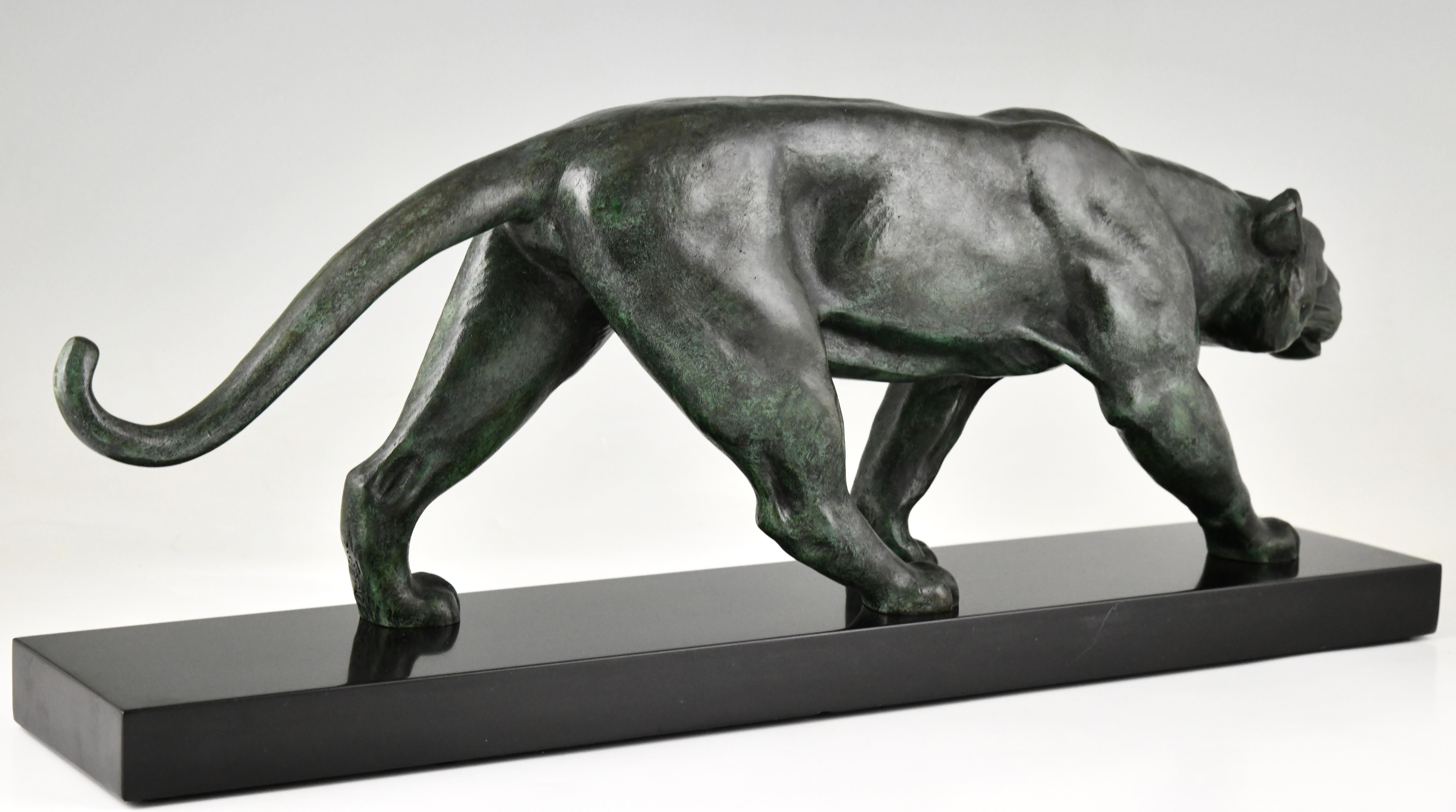 Art Deco Bronze Panther Sculpture by Alexandre Ouline, France, 1930 1
