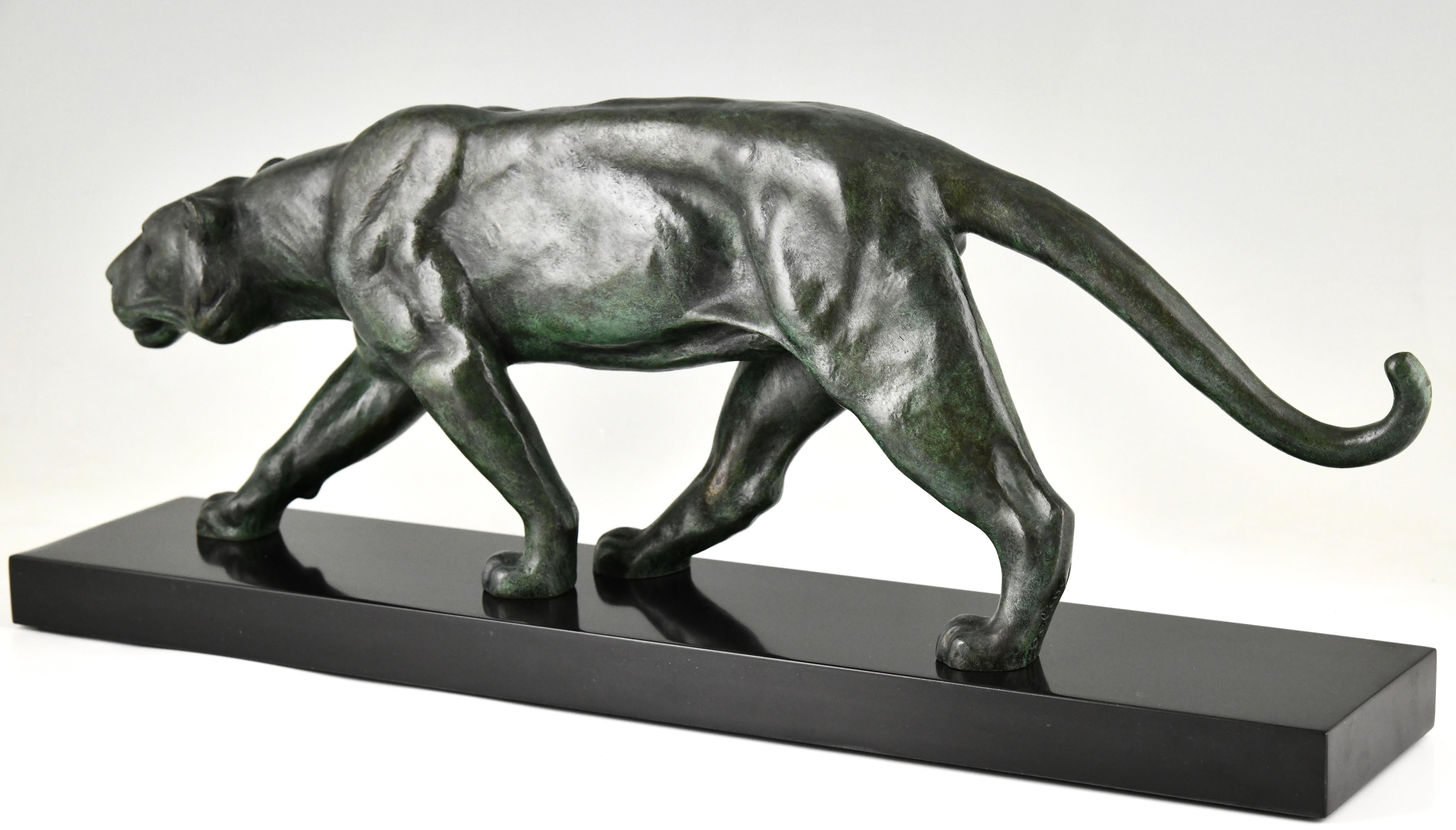 Art Deco Bronze Panther Sculpture by Alexandre Ouline, France, 1930 3