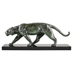 Art Deco Bronze Panther Sculpture by Alexandre Ouline, France, 1930
