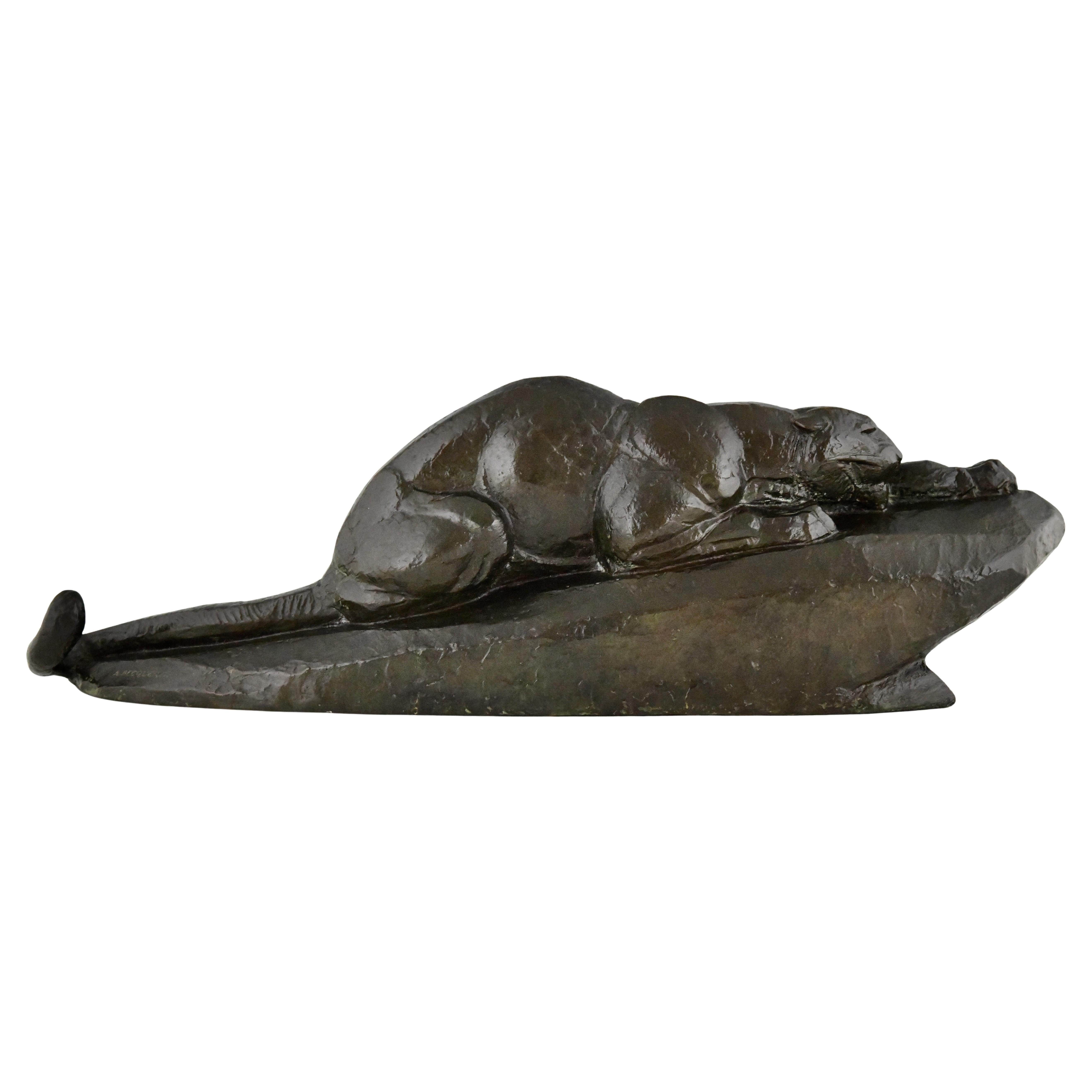 Art Deco Bronze Panther Sculpture by Andre Becquerel, Susse Frères, France 1930 For Sale