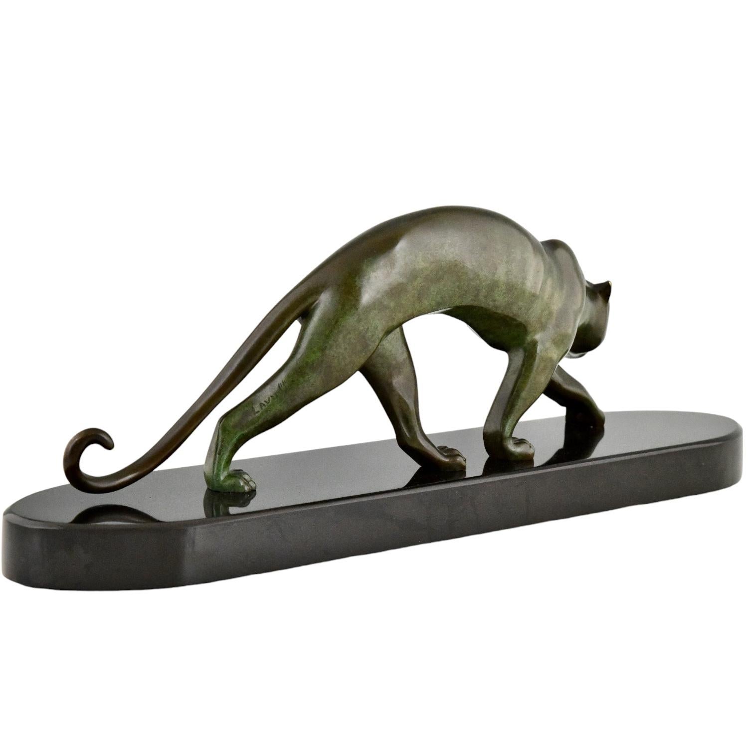Milieu du XXe siècle Sculpture de panthère en bronze Art Déco de Georges Lavroff France 1945 en vente